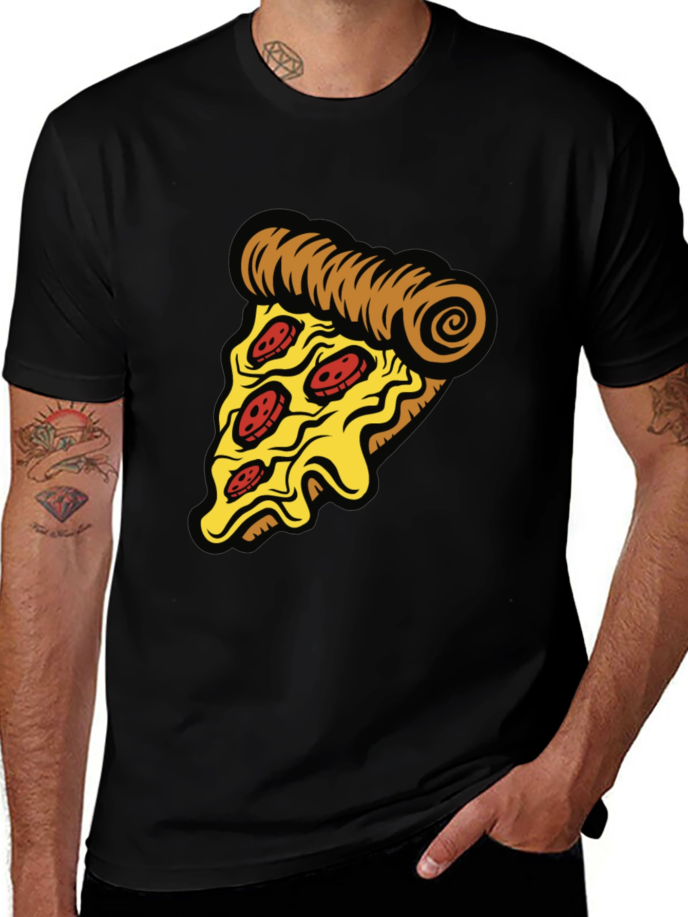 Pizza Slice Graphic Tee - Casual Black T-Shirt
