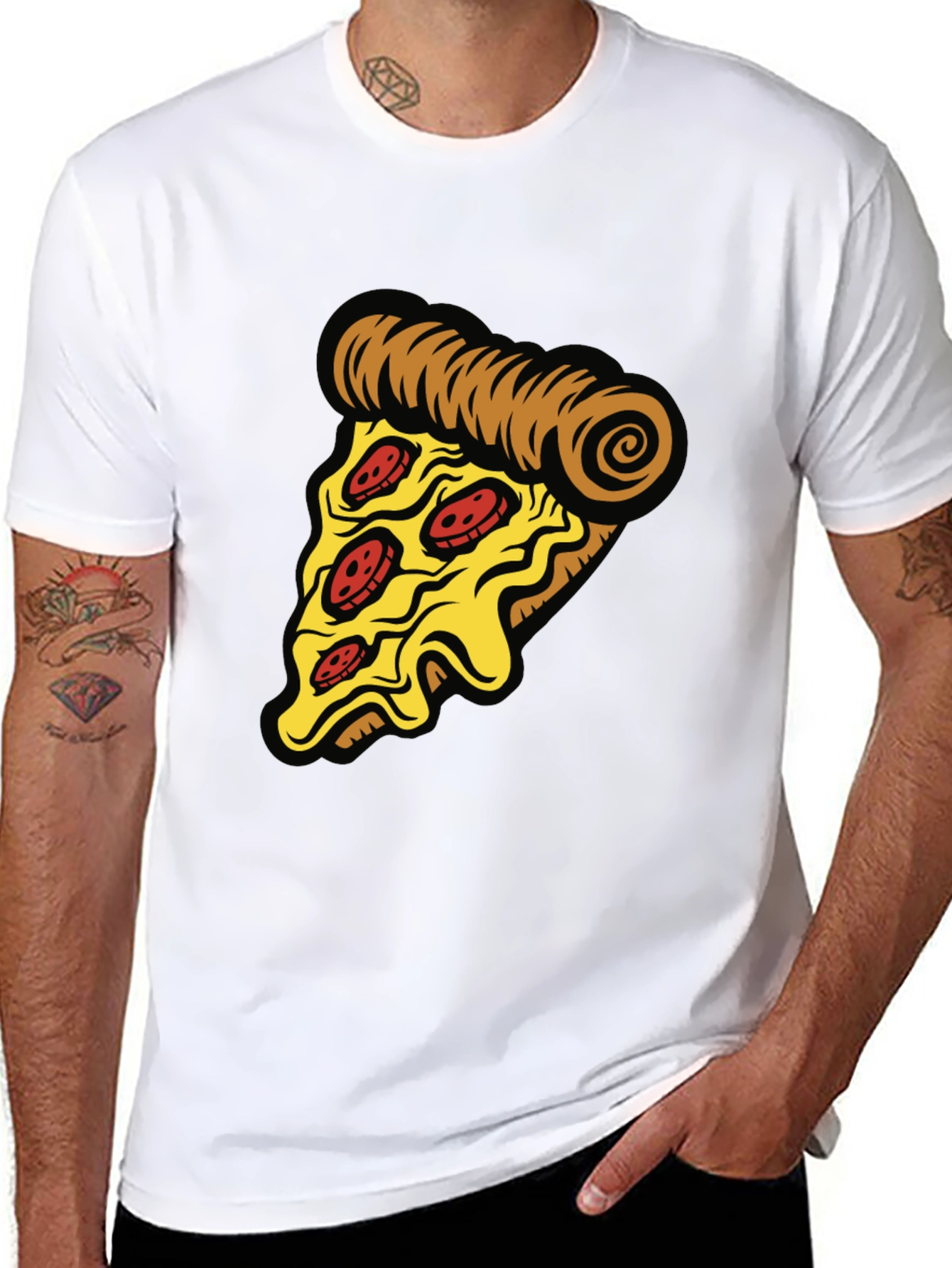 Pizza Slice Graphic Tee - Casual Black T-Shirt