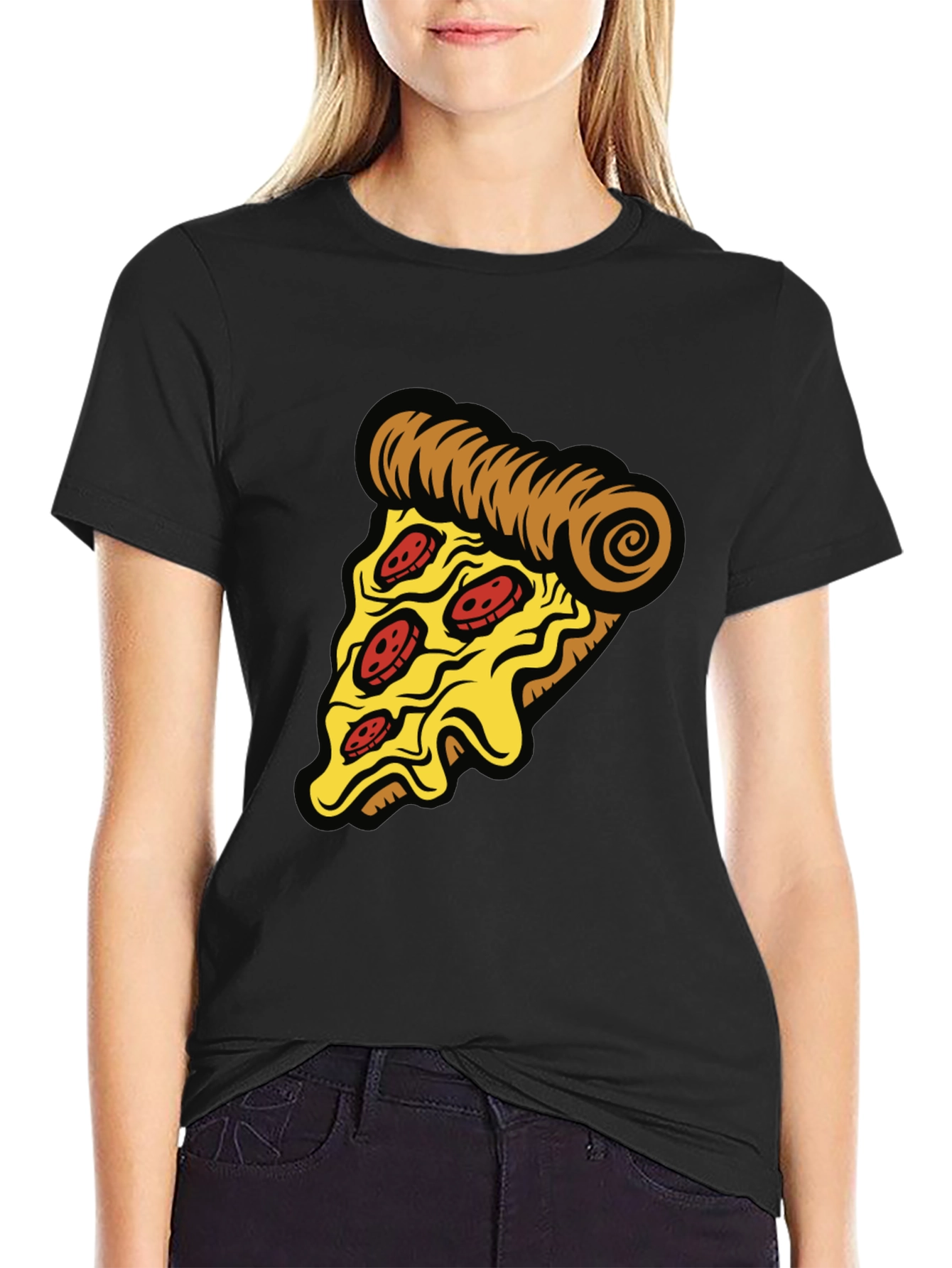 Pizza Slice Graphic Tee - Casual Black T-Shirt