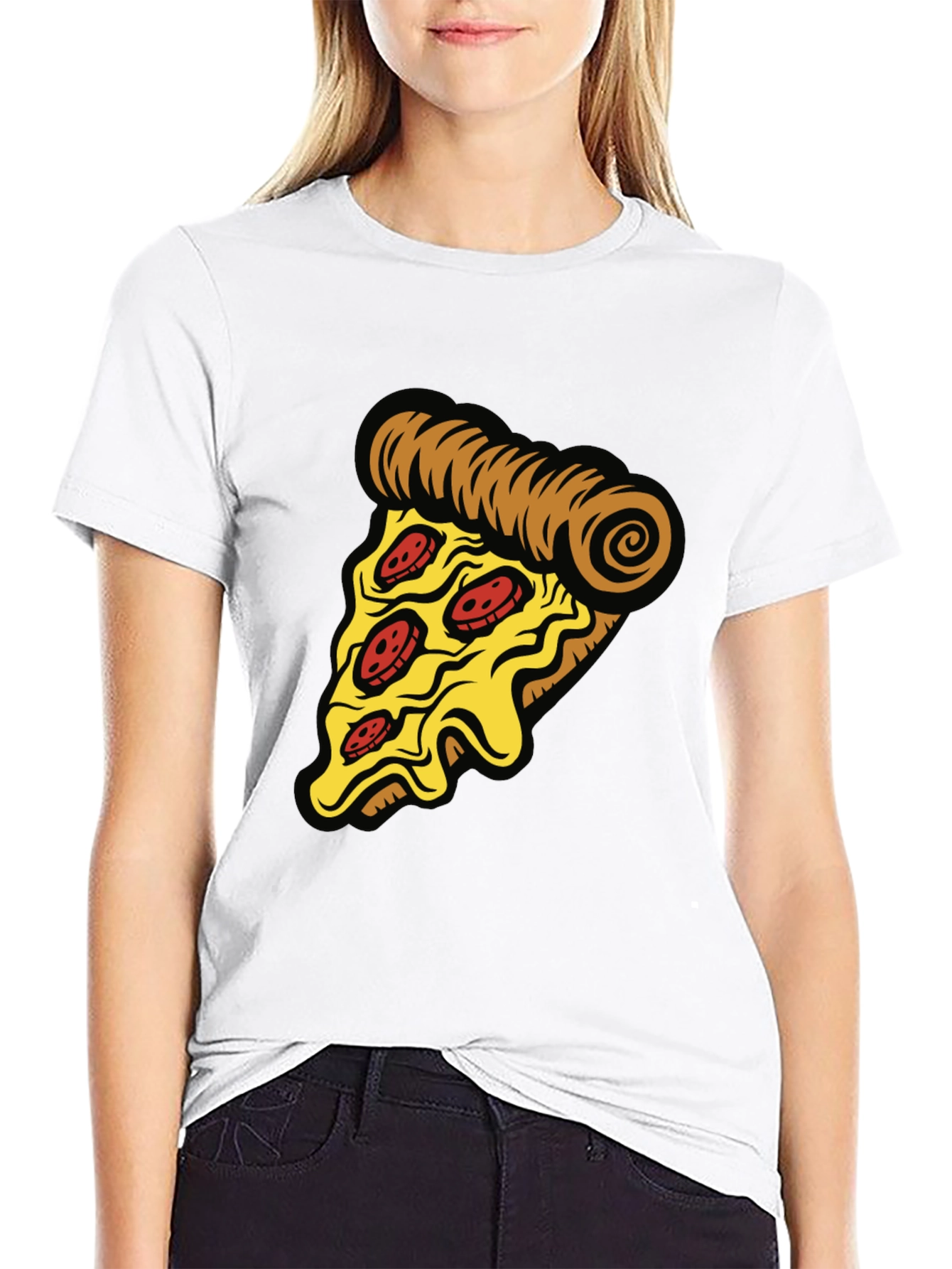 Pizza Slice Graphic Tee - Casual Black T-Shirt