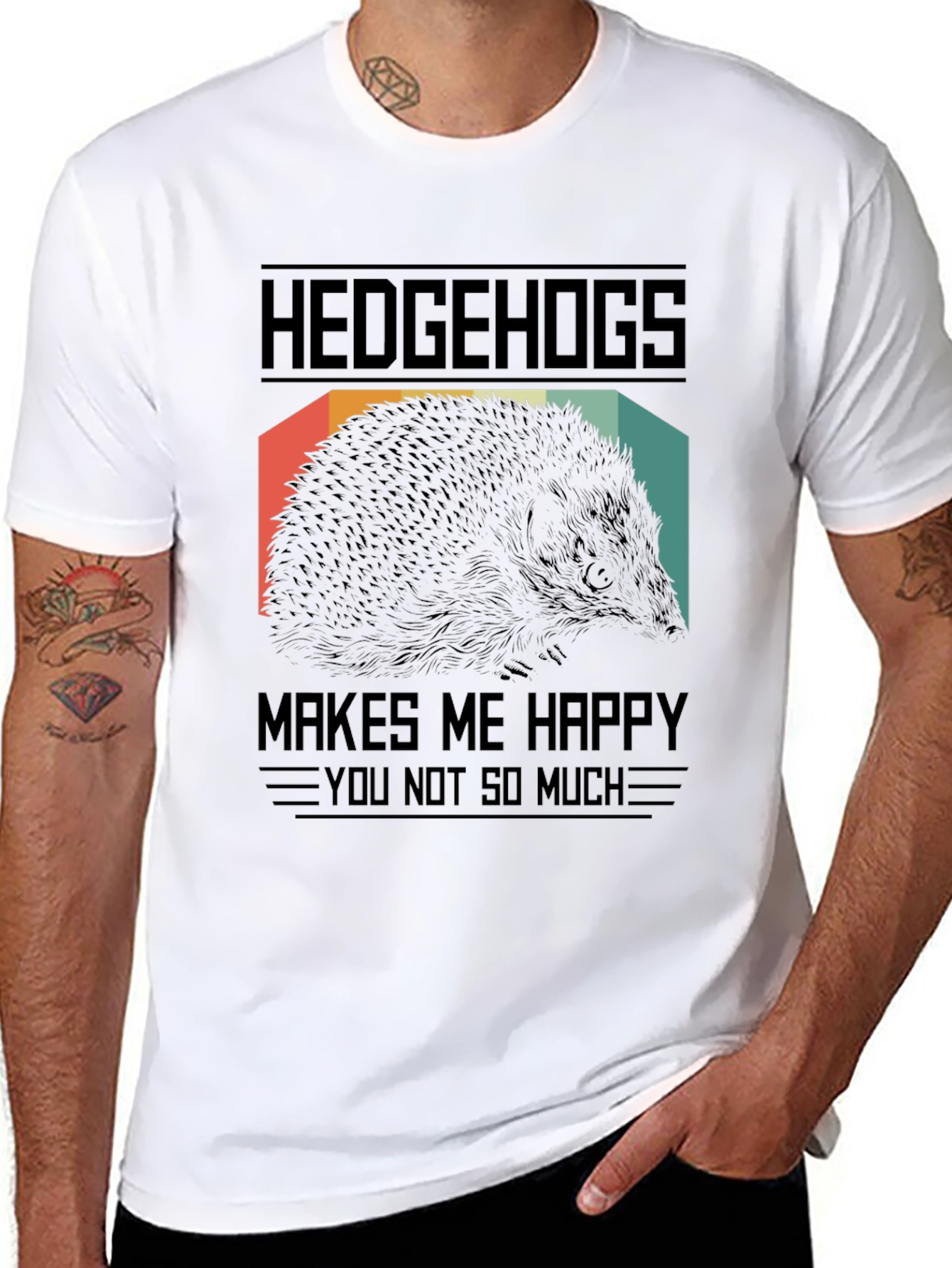 Hedgehogs Make Me Happy Black Graphic T-Shirt