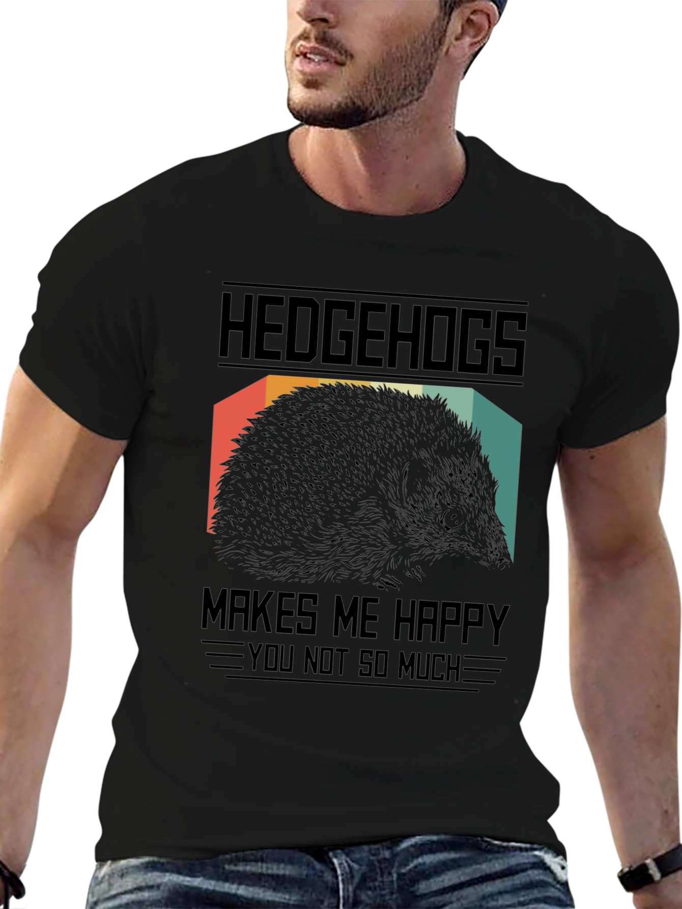 Hedgehogs Make Me Happy Black Graphic T-Shirt