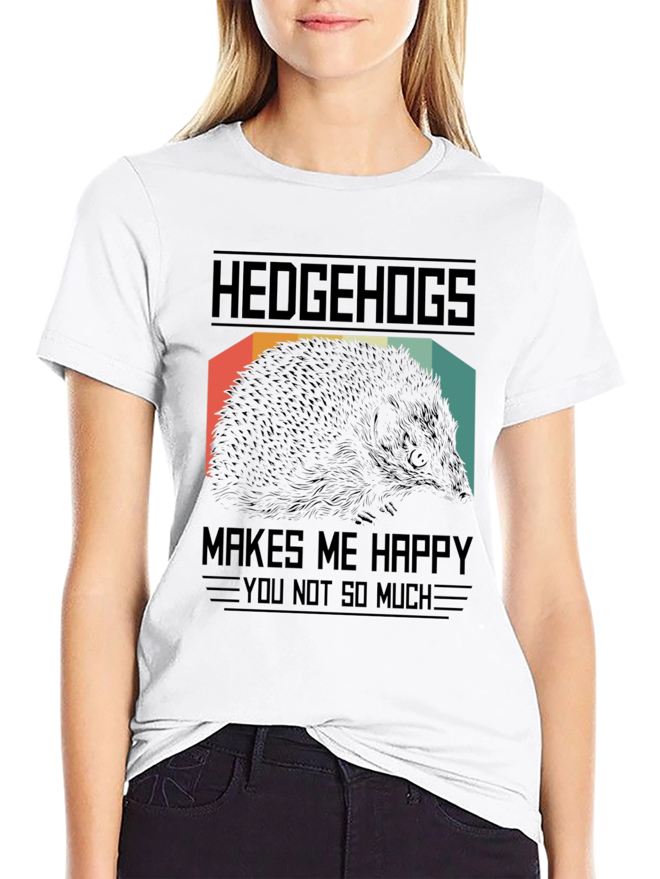 Hedgehogs Make Me Happy Black Graphic T-Shirt