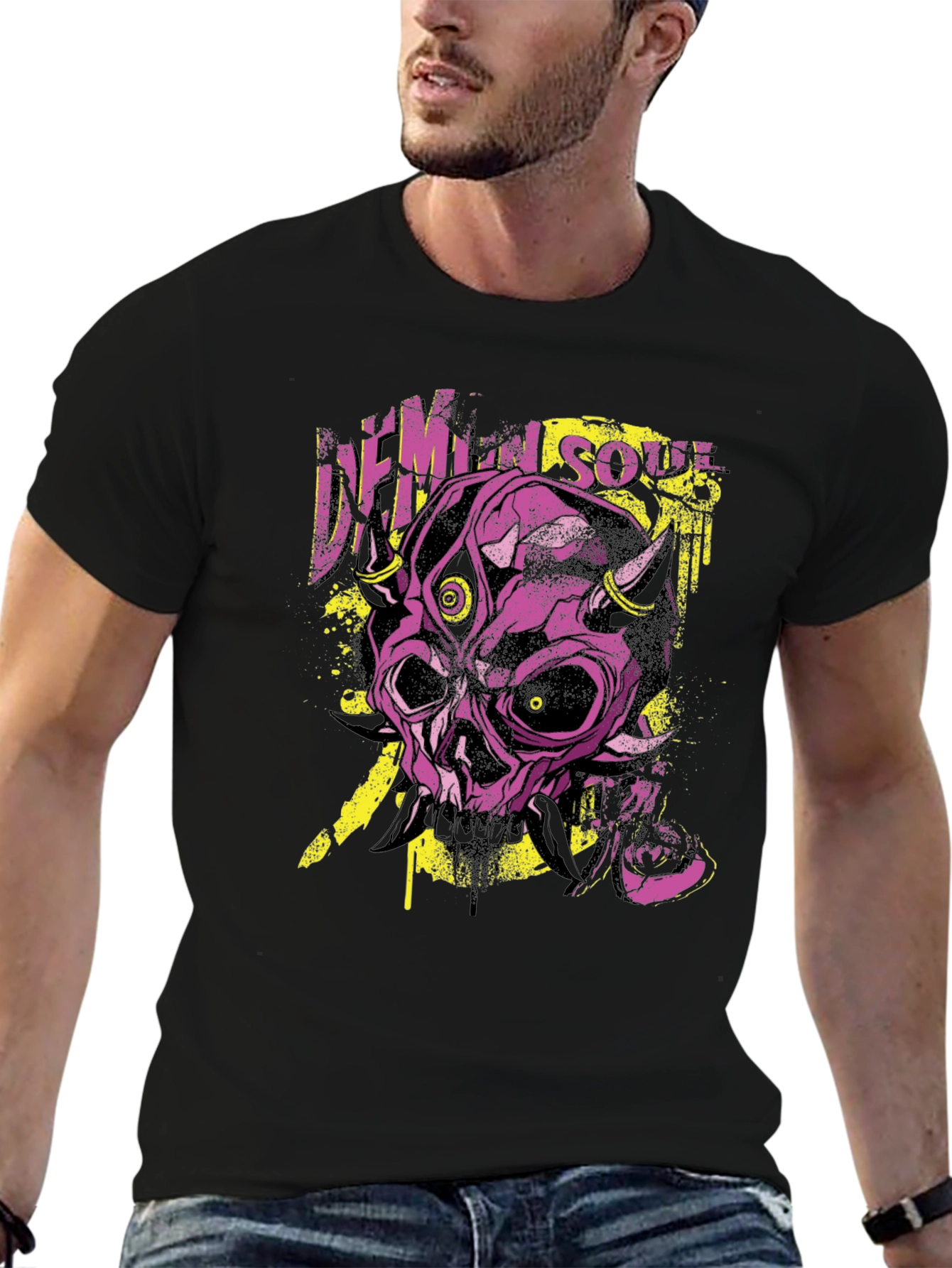 Demon Soul Graphic Print Black T-Shirt