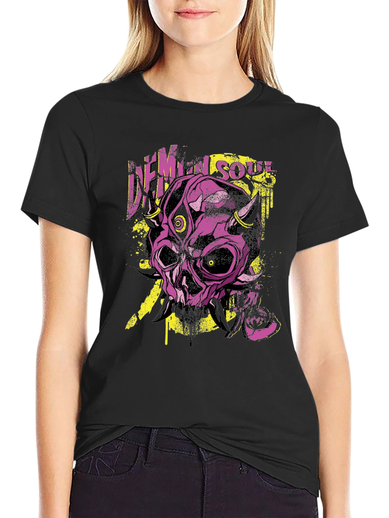 Demon Soul Graphic Print Black T-Shirt