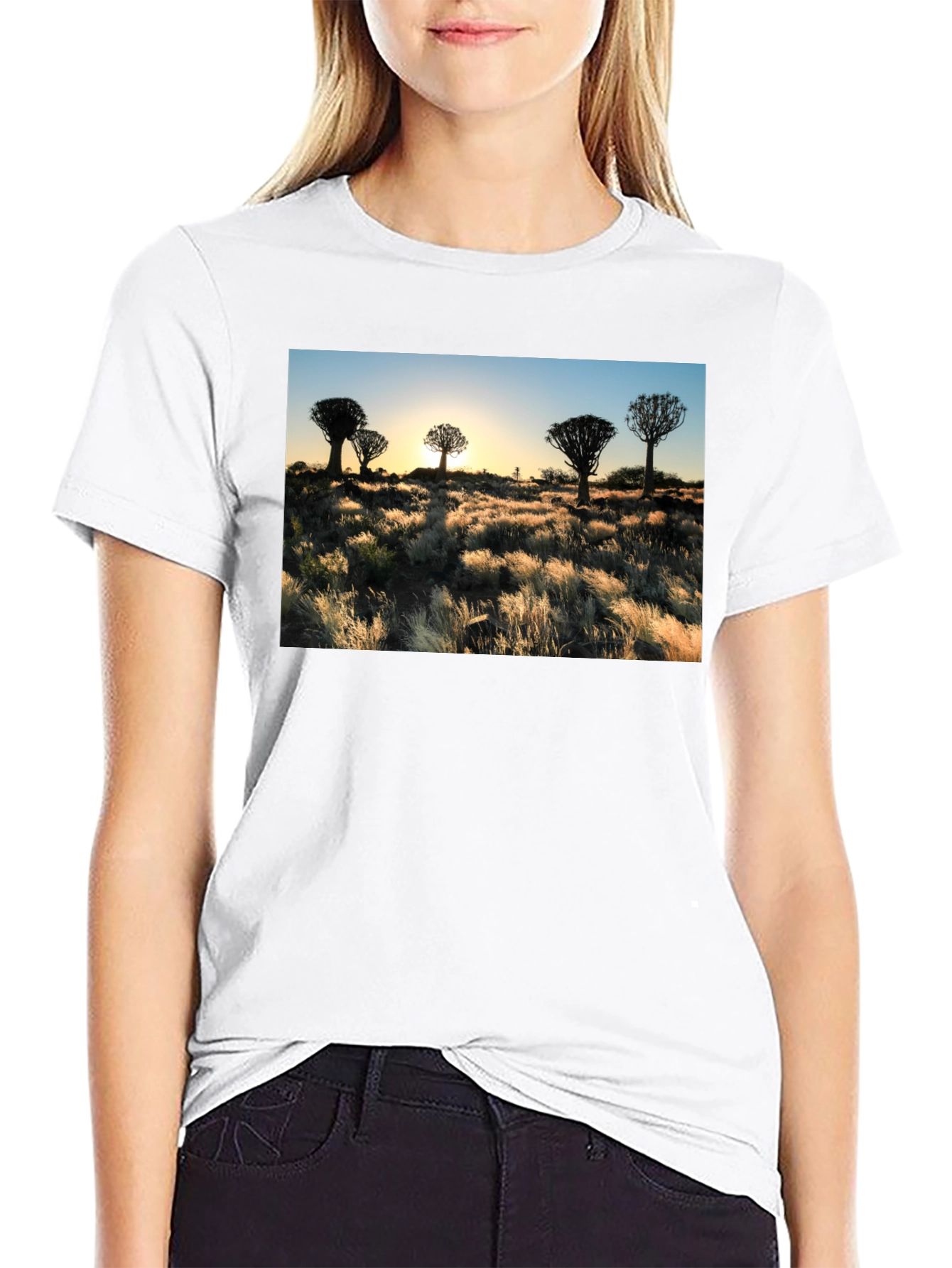 Sunset Quiver Tree Graphic Black T-Shirt