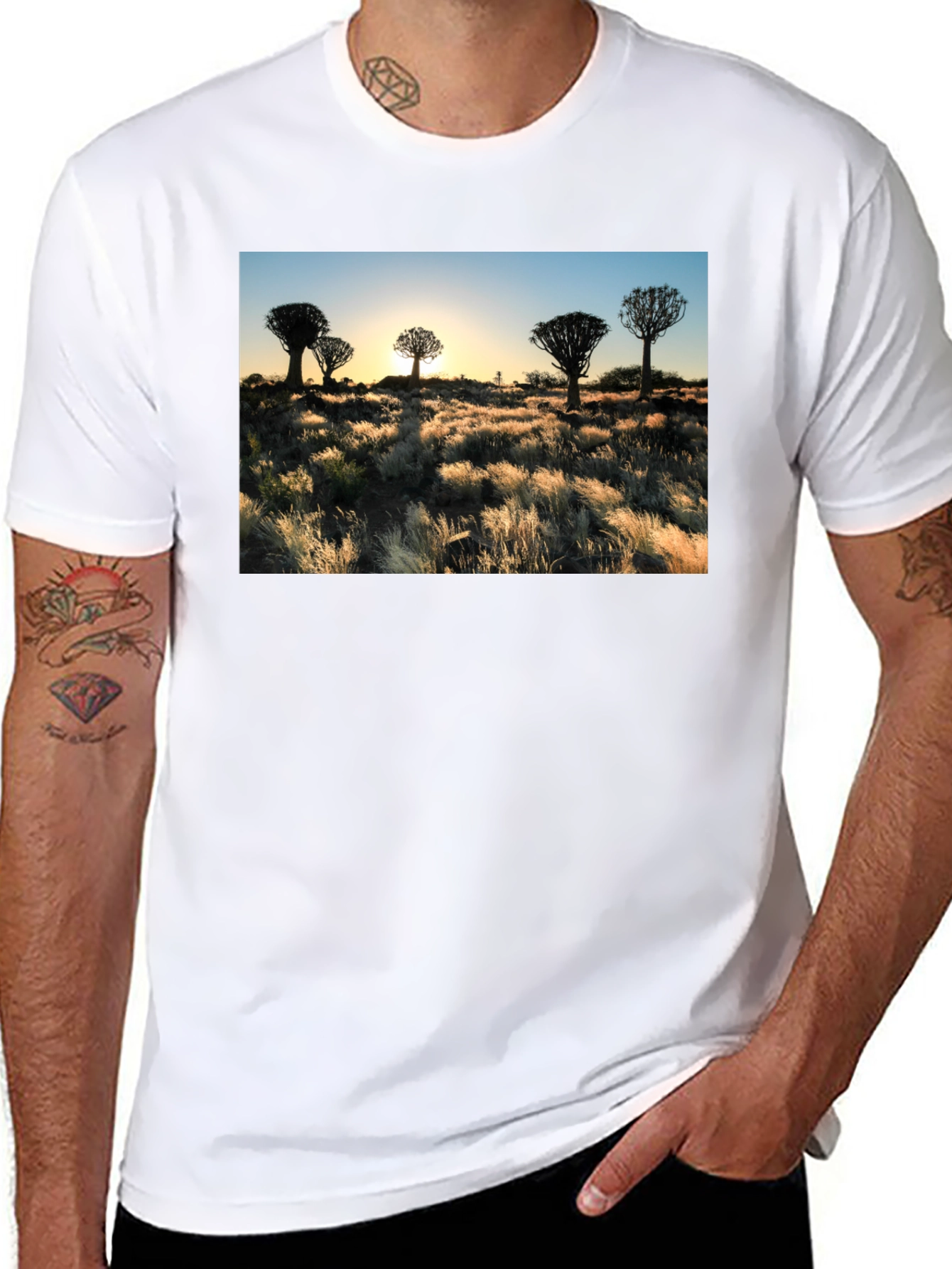 Sunset Quiver Tree Graphic Black T-Shirt