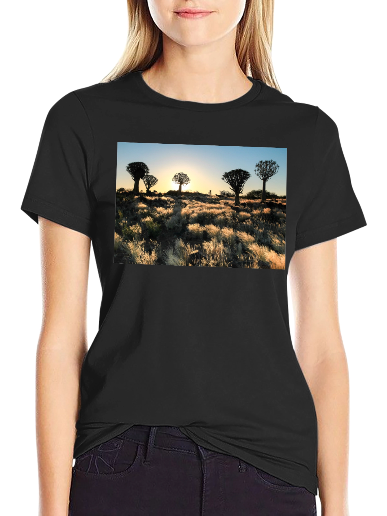 Sunset Quiver Tree Graphic Black T-Shirt