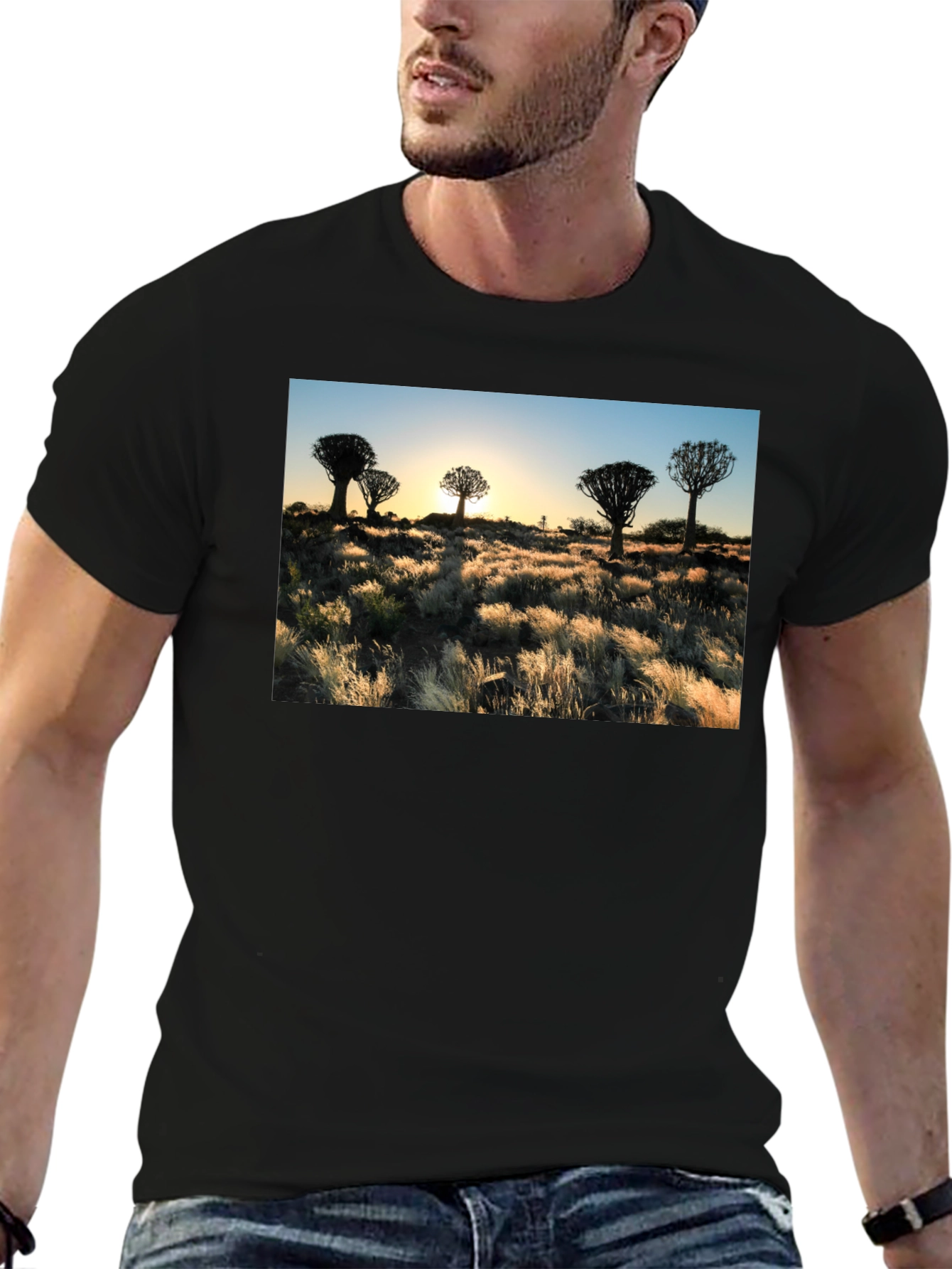 Sunset Quiver Tree Graphic Black T-Shirt