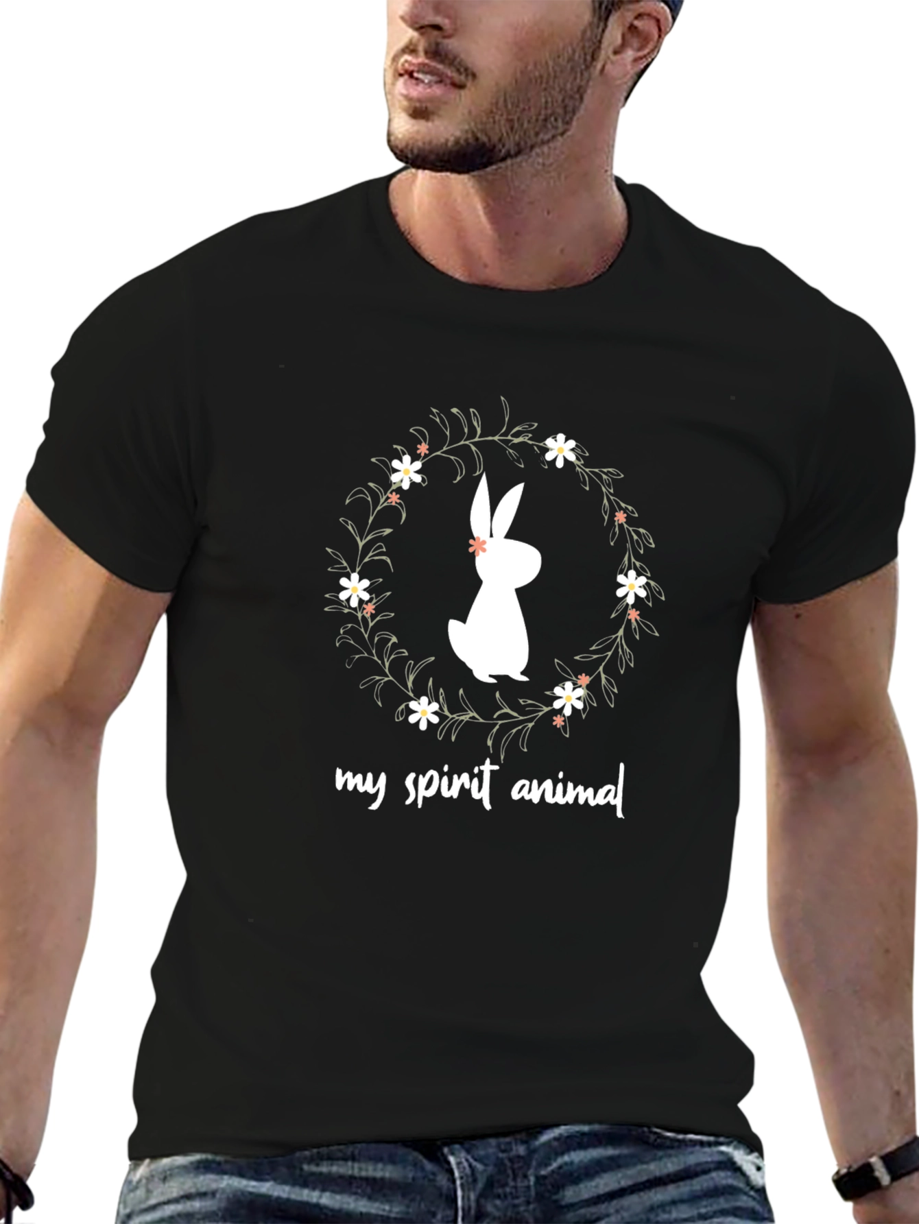 Bunny Spirit Animal T-Shirt - Black Cotton Tee