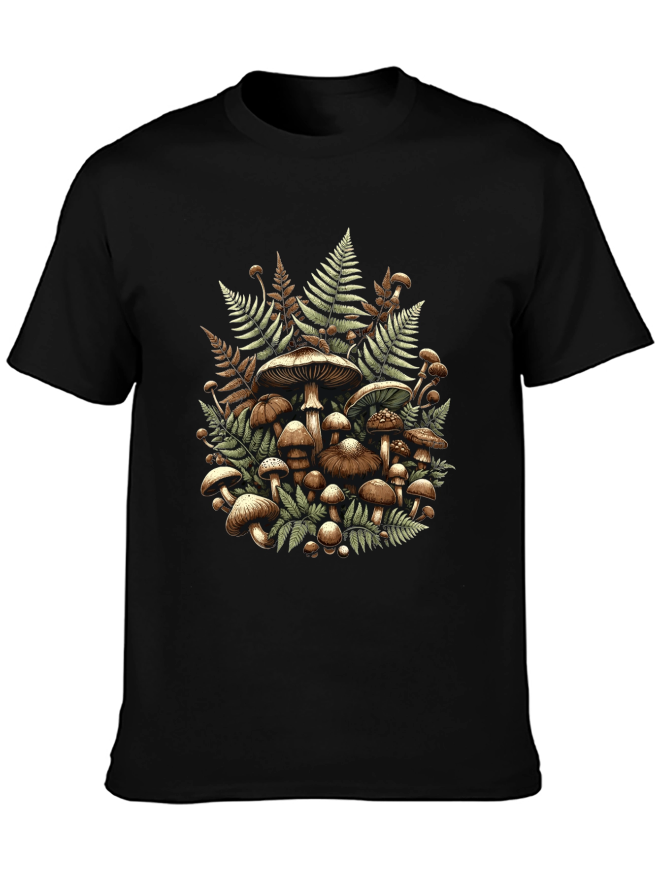 Mushroom & Fern Graphic Tee - Nature Inspired Design