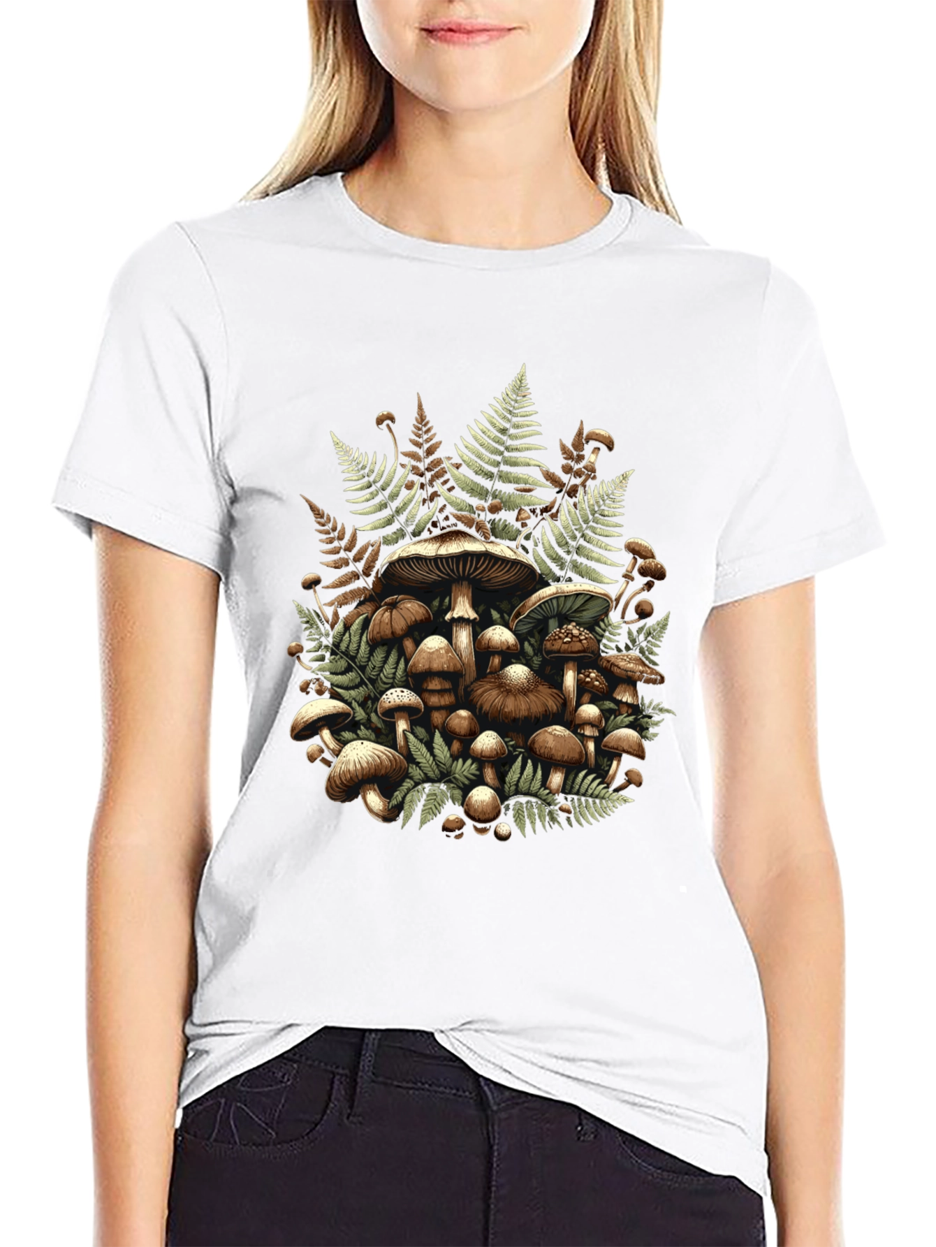 Mushroom & Fern Graphic Tee - Nature Inspired Design