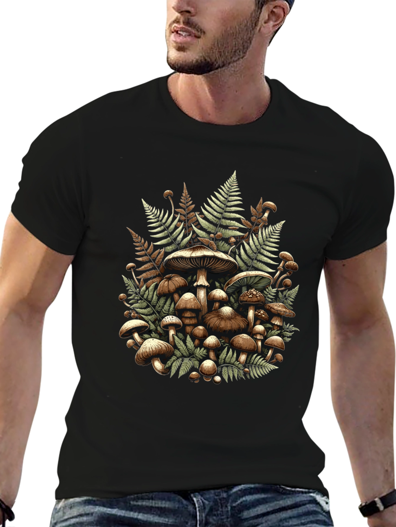 Mushroom & Fern Graphic Tee - Nature Inspired Design