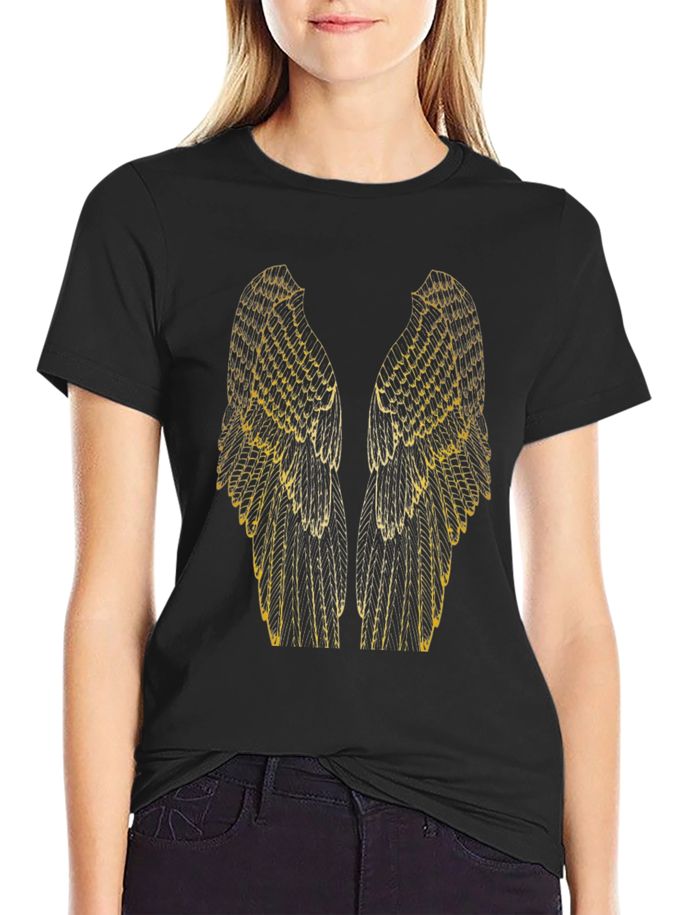 Gold Angel Wing Graphic Tee - Mens Black T-Shirt