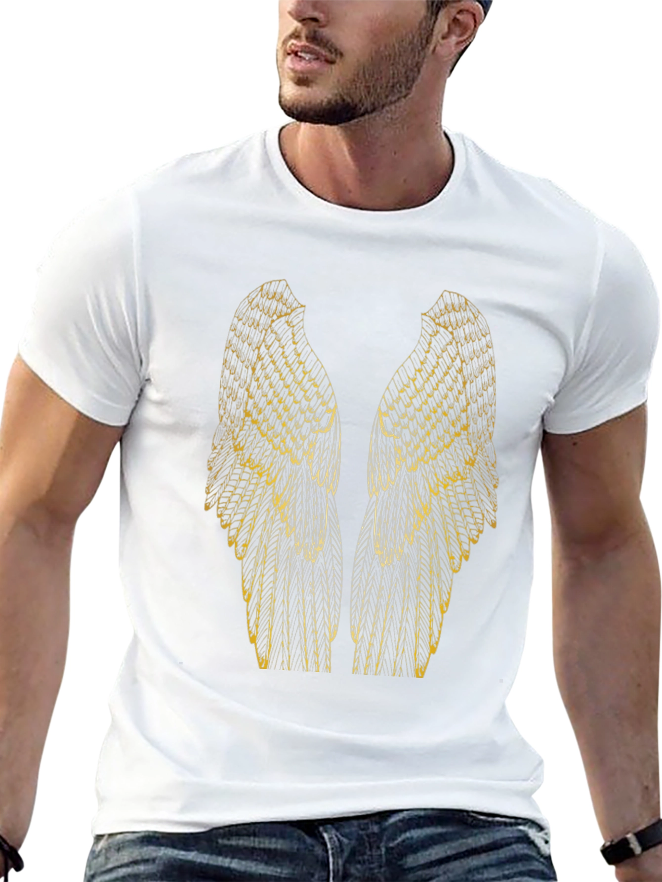 Gold Angel Wing Graphic Tee - Mens Black T-Shirt
