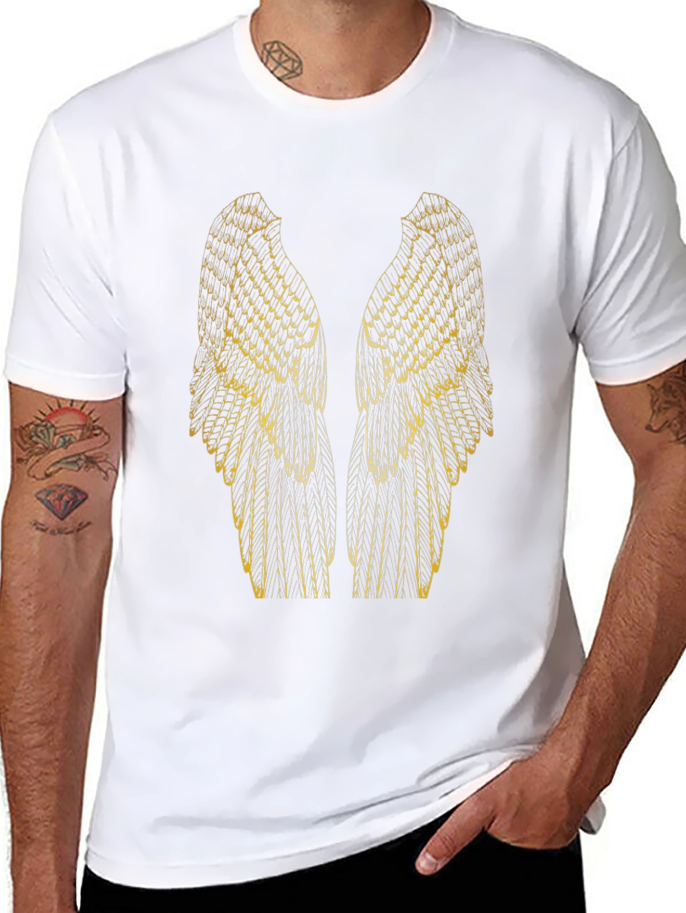 Gold Angel Wing Graphic Tee - Mens Black T-Shirt