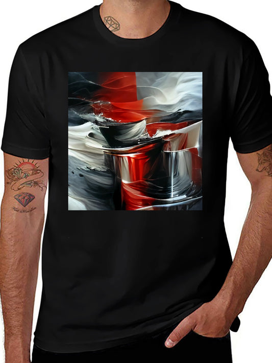 Abstract Art Graphic Tee - Red White and Black Design