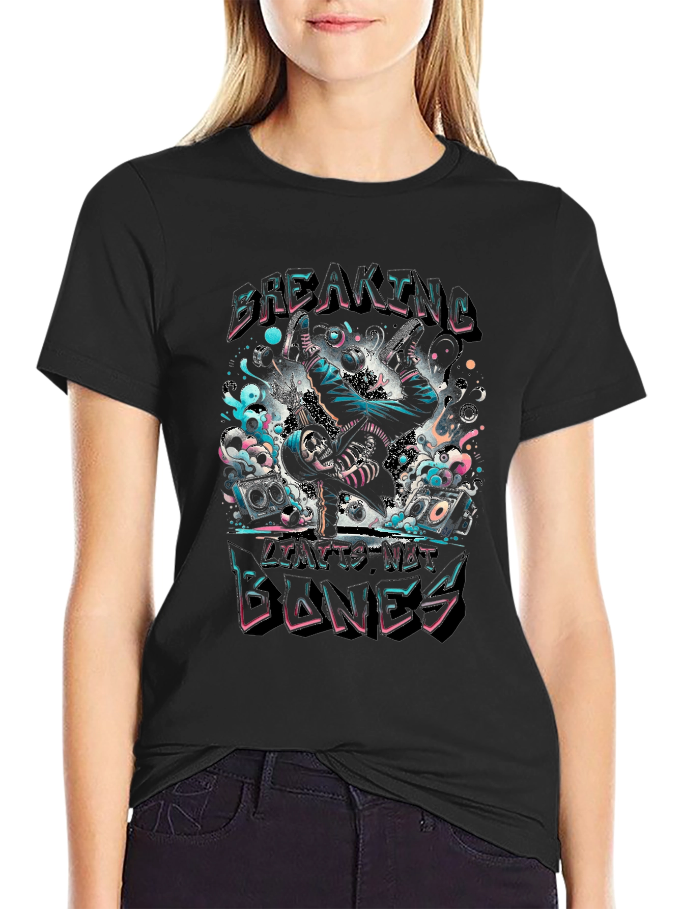 Breaking Bones Graphic Tee - Black Cotton Blend