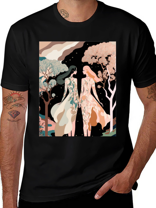 Artistic Womens Illustration Black T-Shirt