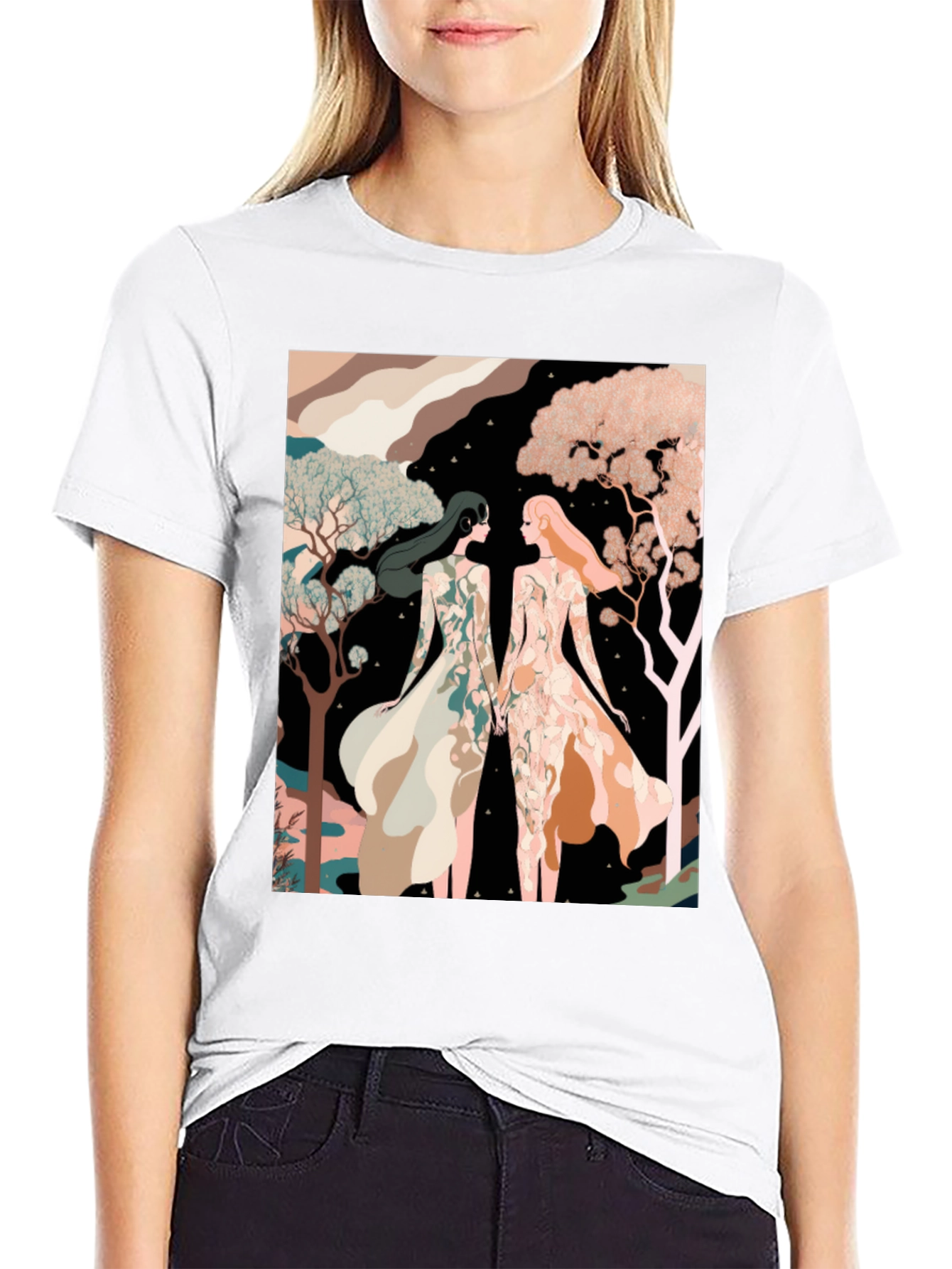 Artistic Womens Illustration Black T-Shirt