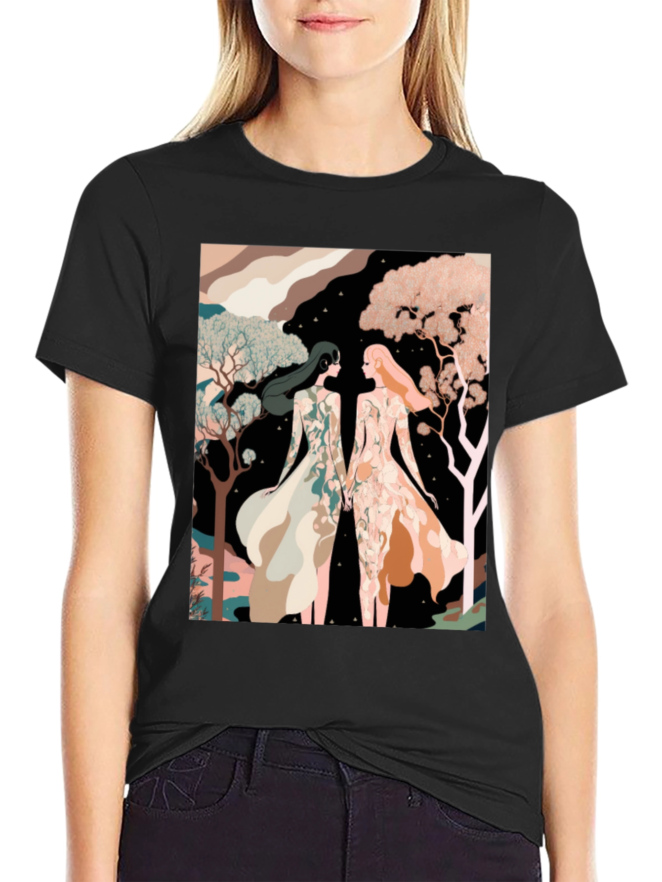Artistic Womens Illustration Black T-Shirt