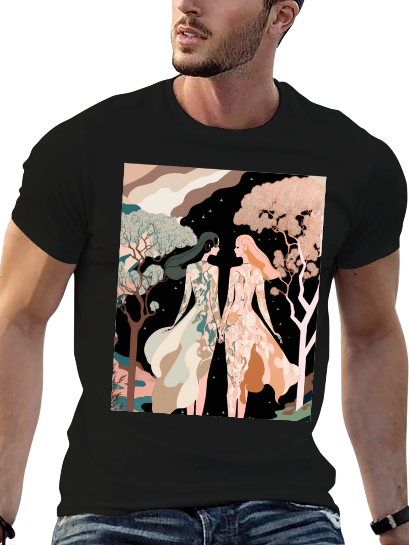 Artistic Womens Illustration Black T-Shirt