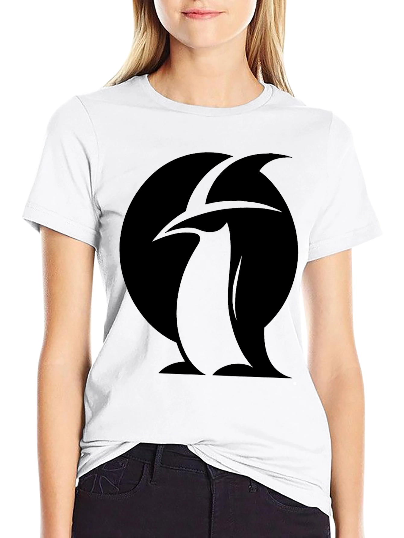 Penguin Silhouette Graphic Tee - Black Cotton T-Shirt