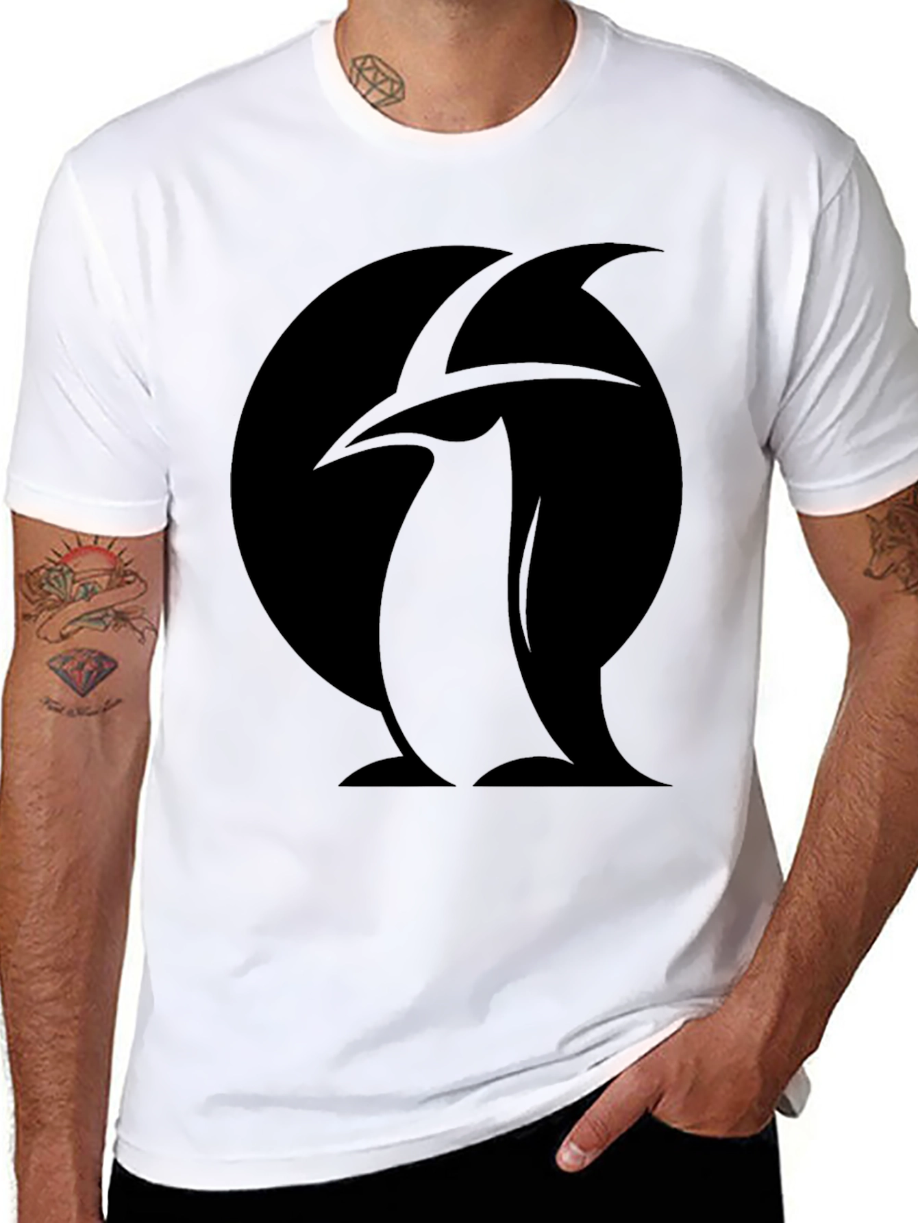 Penguin Silhouette Graphic Tee - Black Cotton T-Shirt
