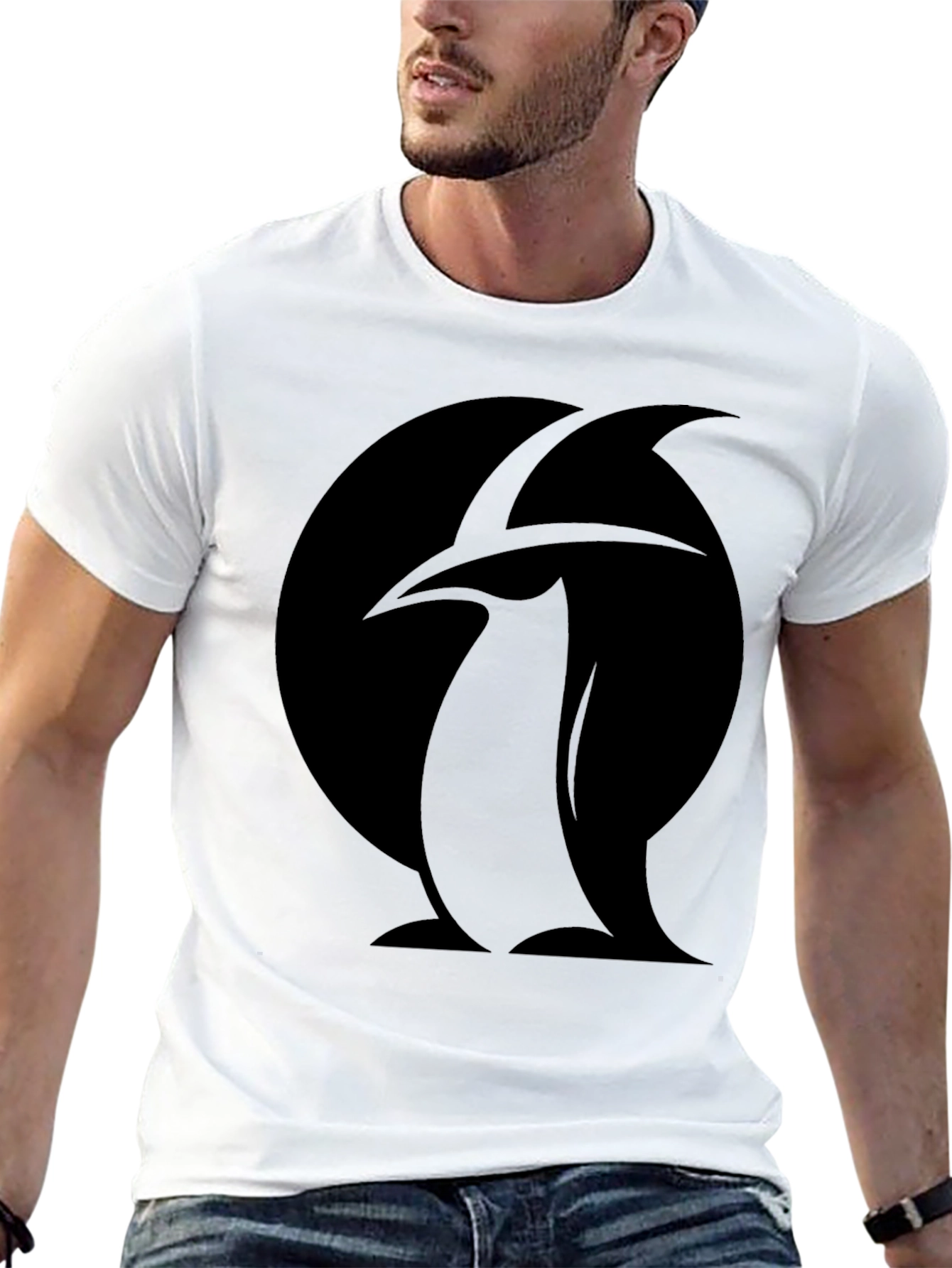 Penguin Silhouette Graphic Tee - Black Cotton T-Shirt