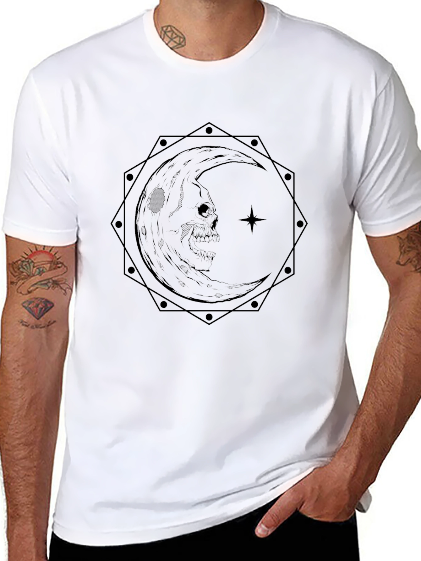 Skull Moon Graphic Tee - Gothic Style Black T-Shirt