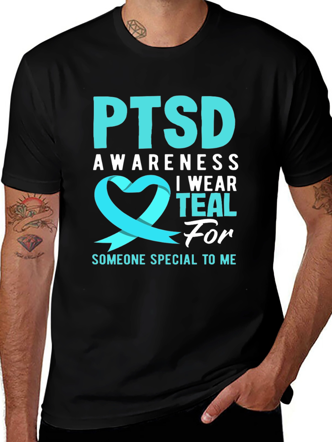 PTSD Awareness Teal Ribbon Graphic Tee