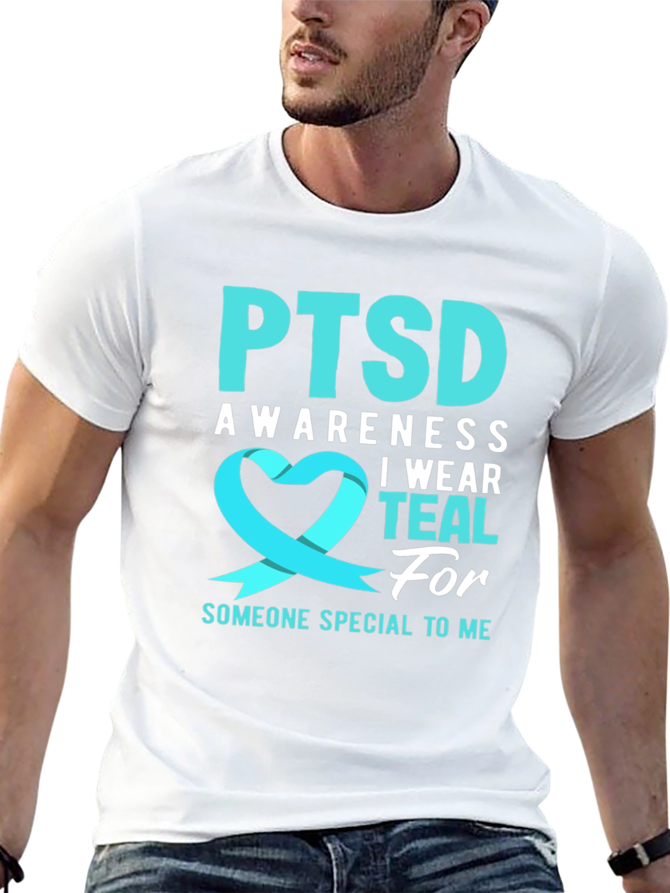 PTSD Awareness Teal Ribbon Graphic Tee