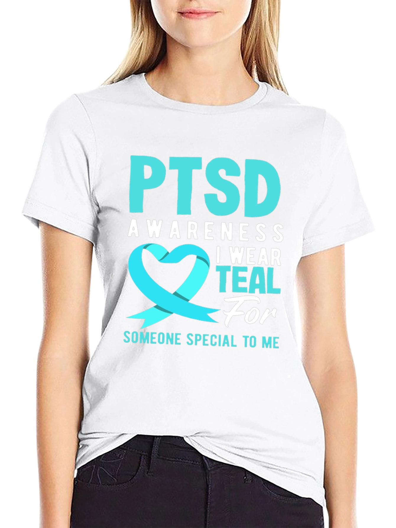 PTSD Awareness Teal Ribbon Graphic Tee