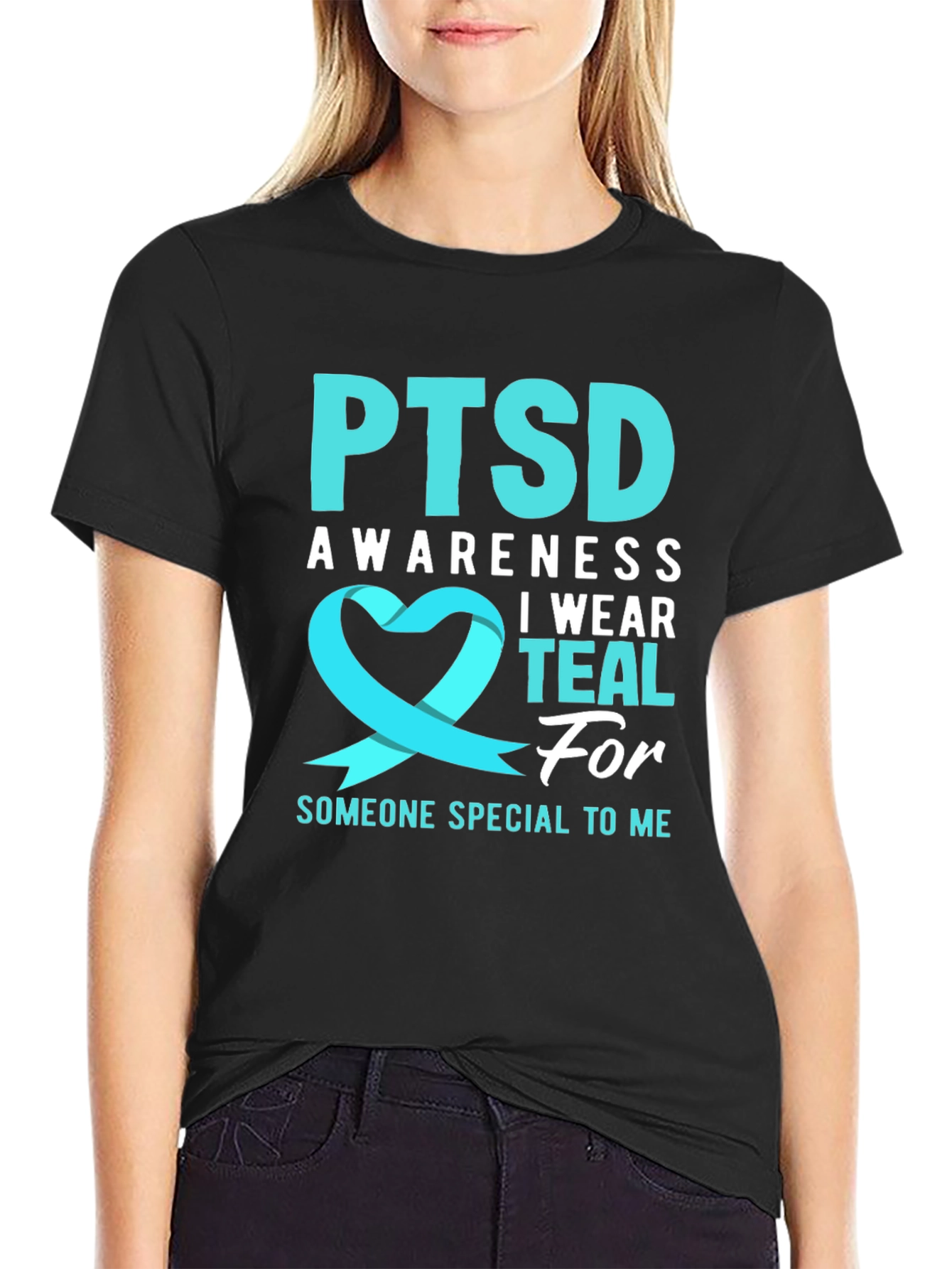 PTSD Awareness Teal Ribbon Graphic Tee