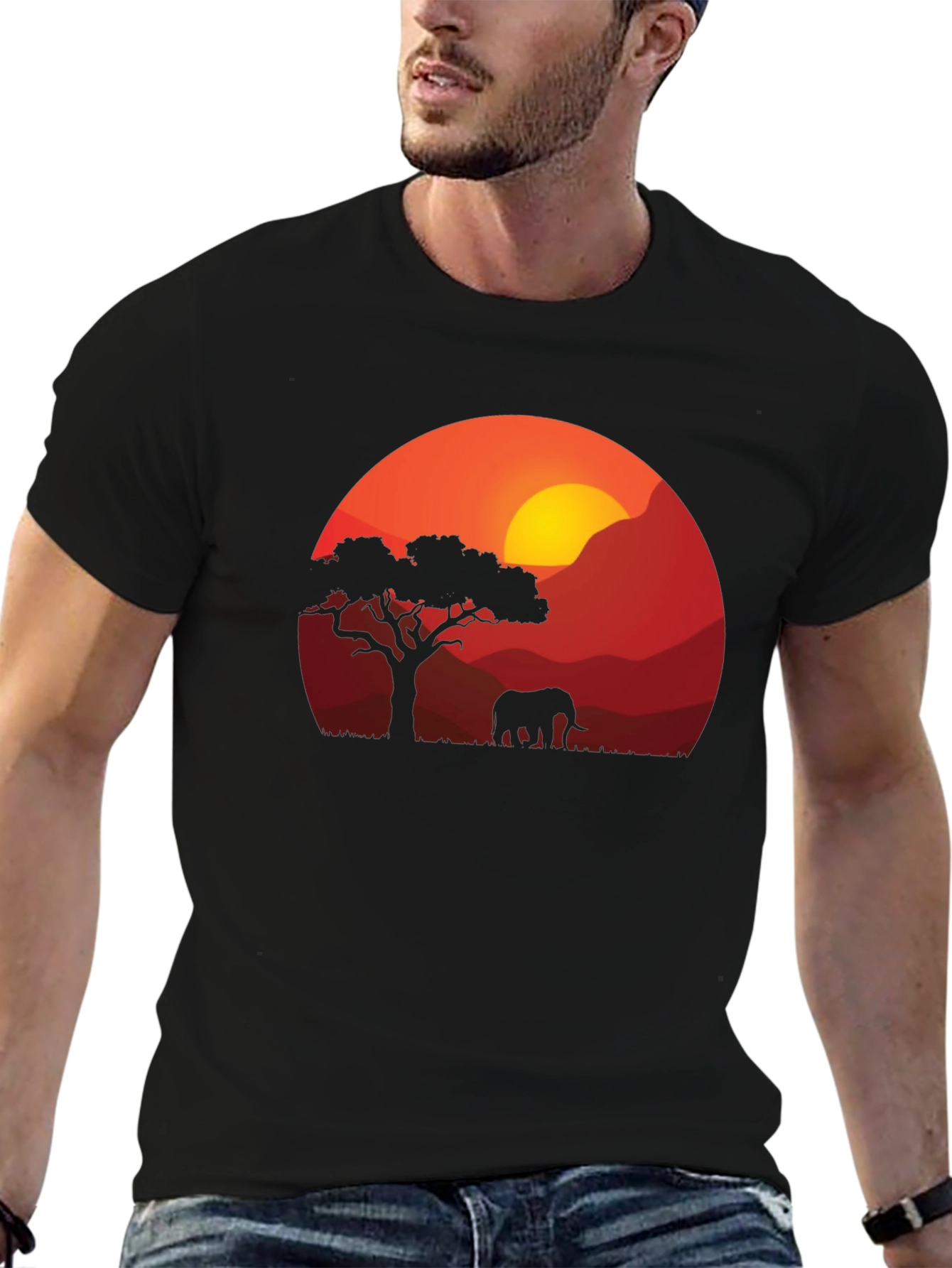 African Sunset Elephant Graphic Tee