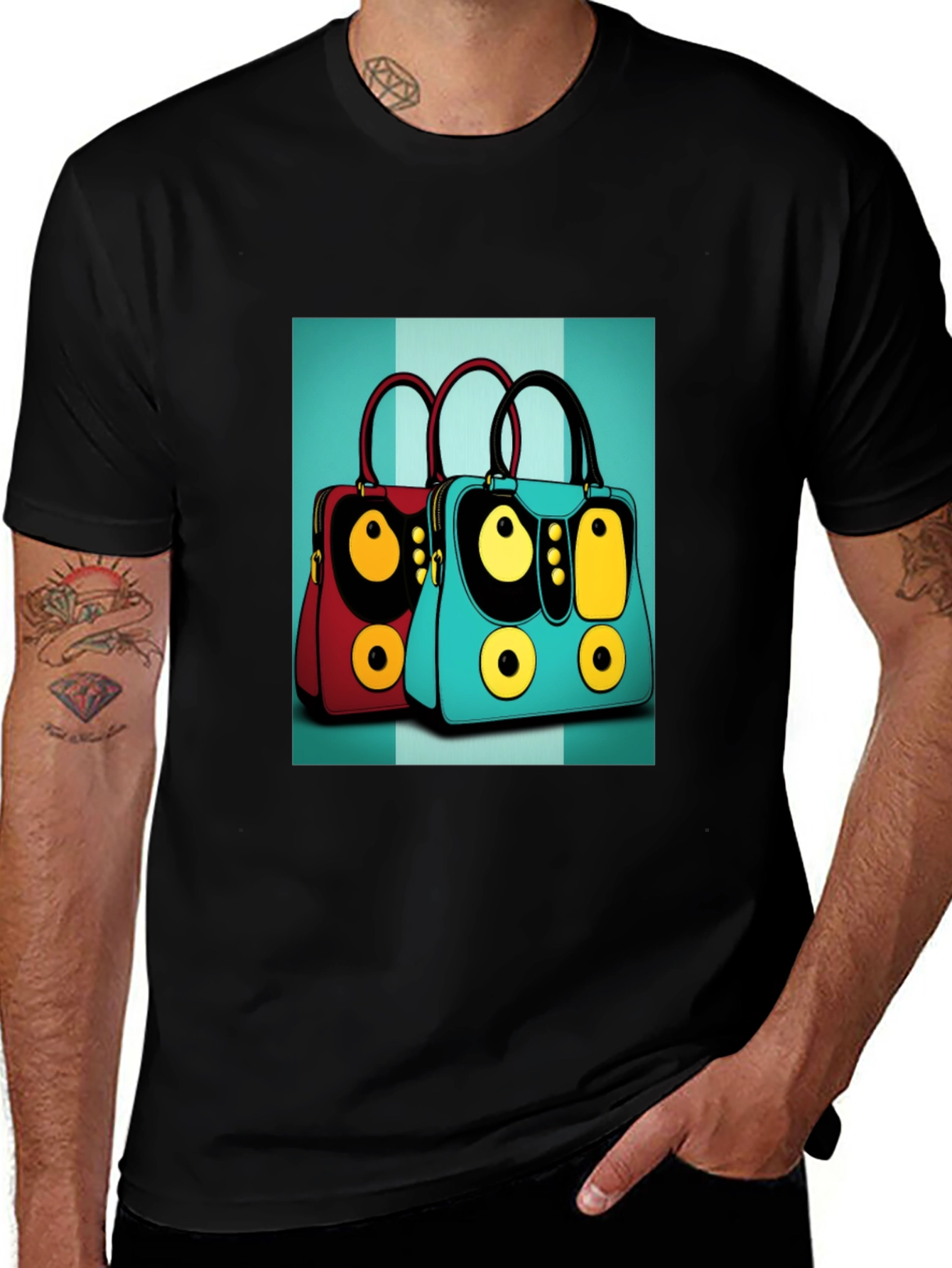 Retro Handbag Print Black Tee