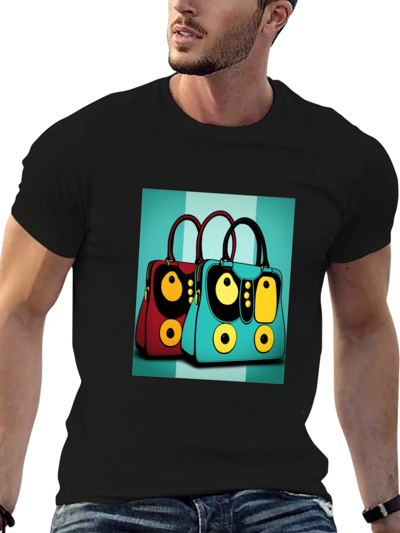 Retro Handbag Print Black Tee