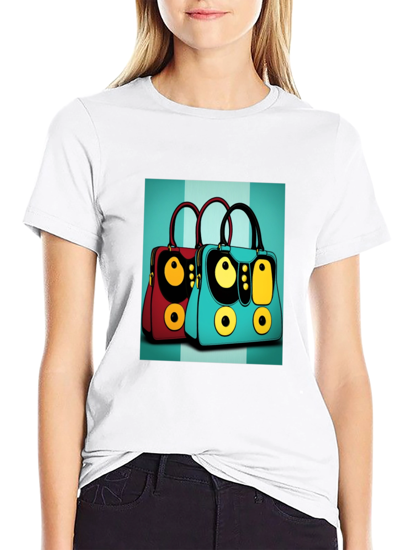 Retro Handbag Print Black Tee