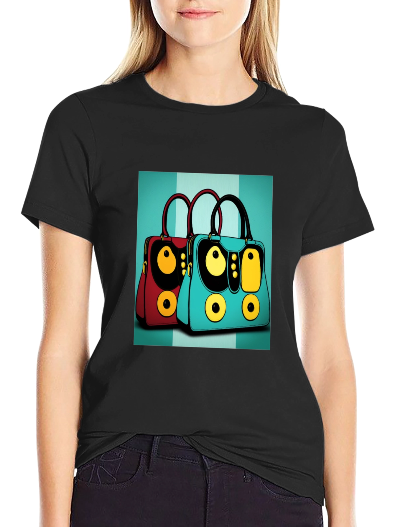 Retro Handbag Print Black Tee