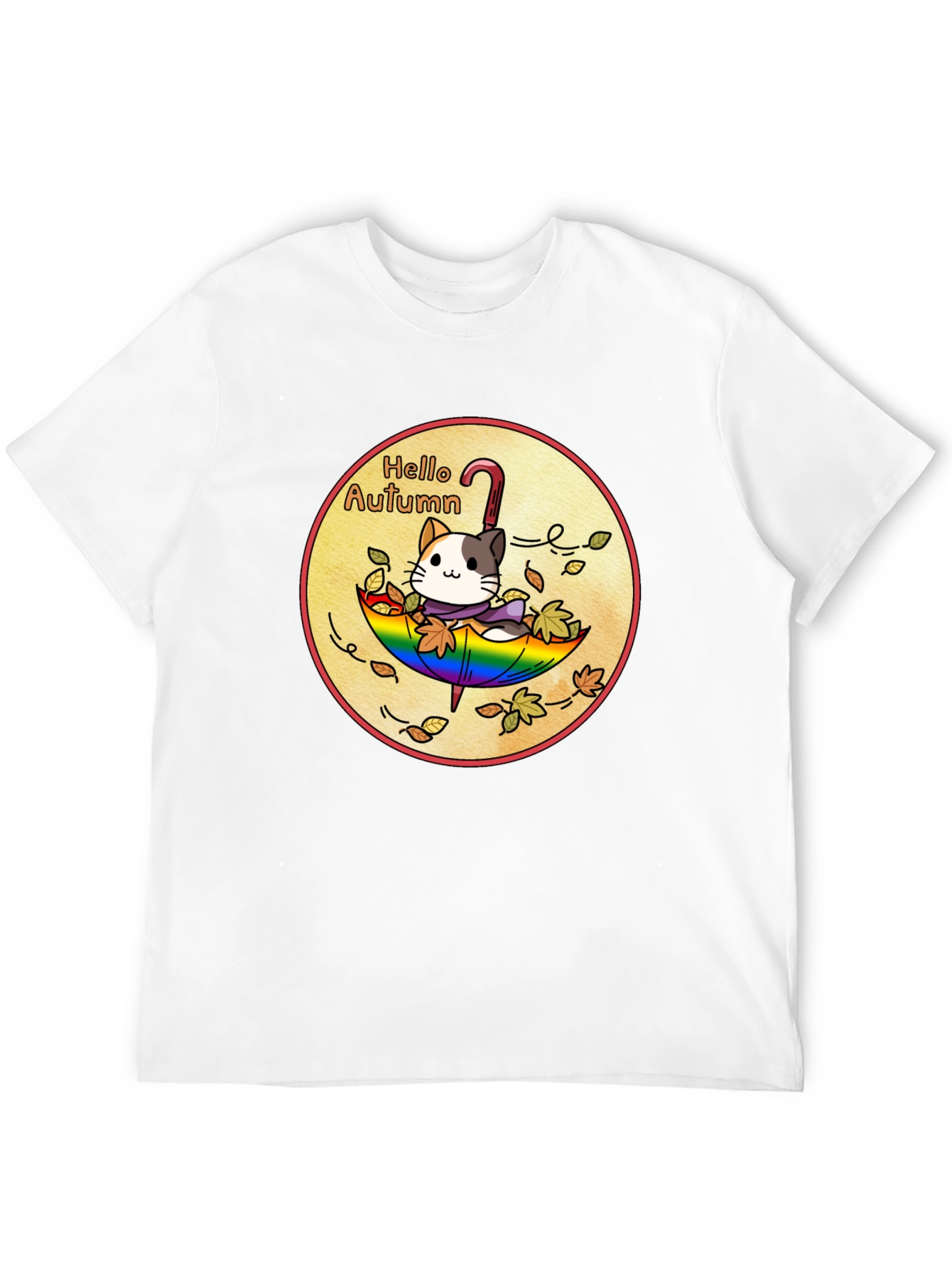 Autumn Cat Umbrella Graphic Tee - Unisex