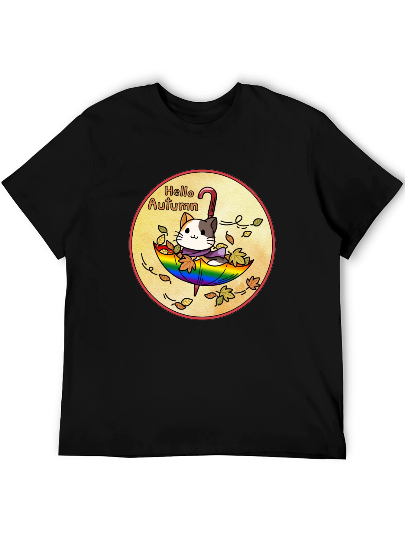 Autumn Cat Umbrella Graphic Tee - Unisex