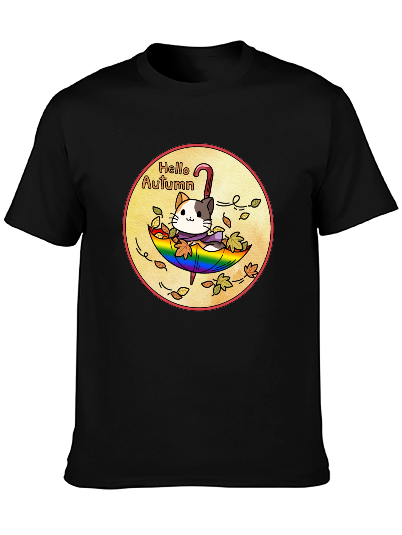 Autumn Cat Umbrella Graphic Tee - Unisex