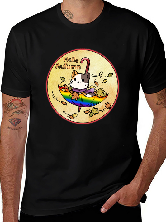 Autumn Cat Umbrella Graphic Tee - Unisex
