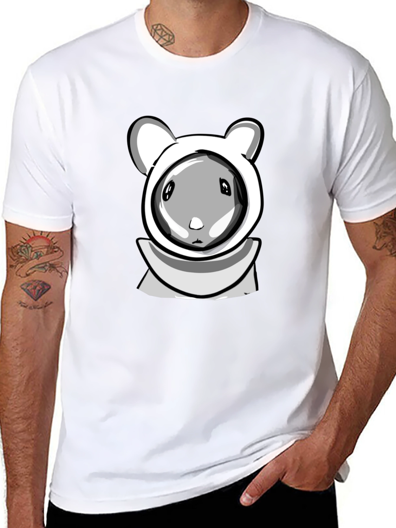 Cartoon Hamster Hooded Black T-Shirt