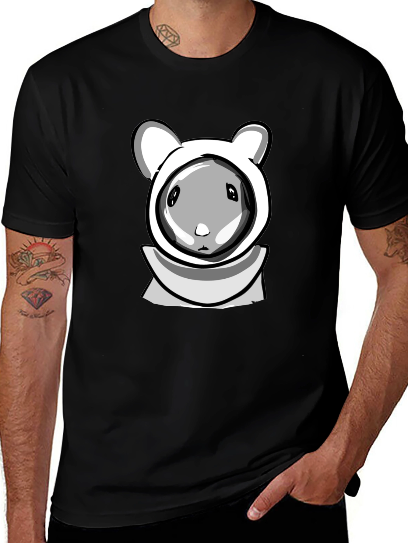 Cartoon Hamster Hooded Black T-Shirt