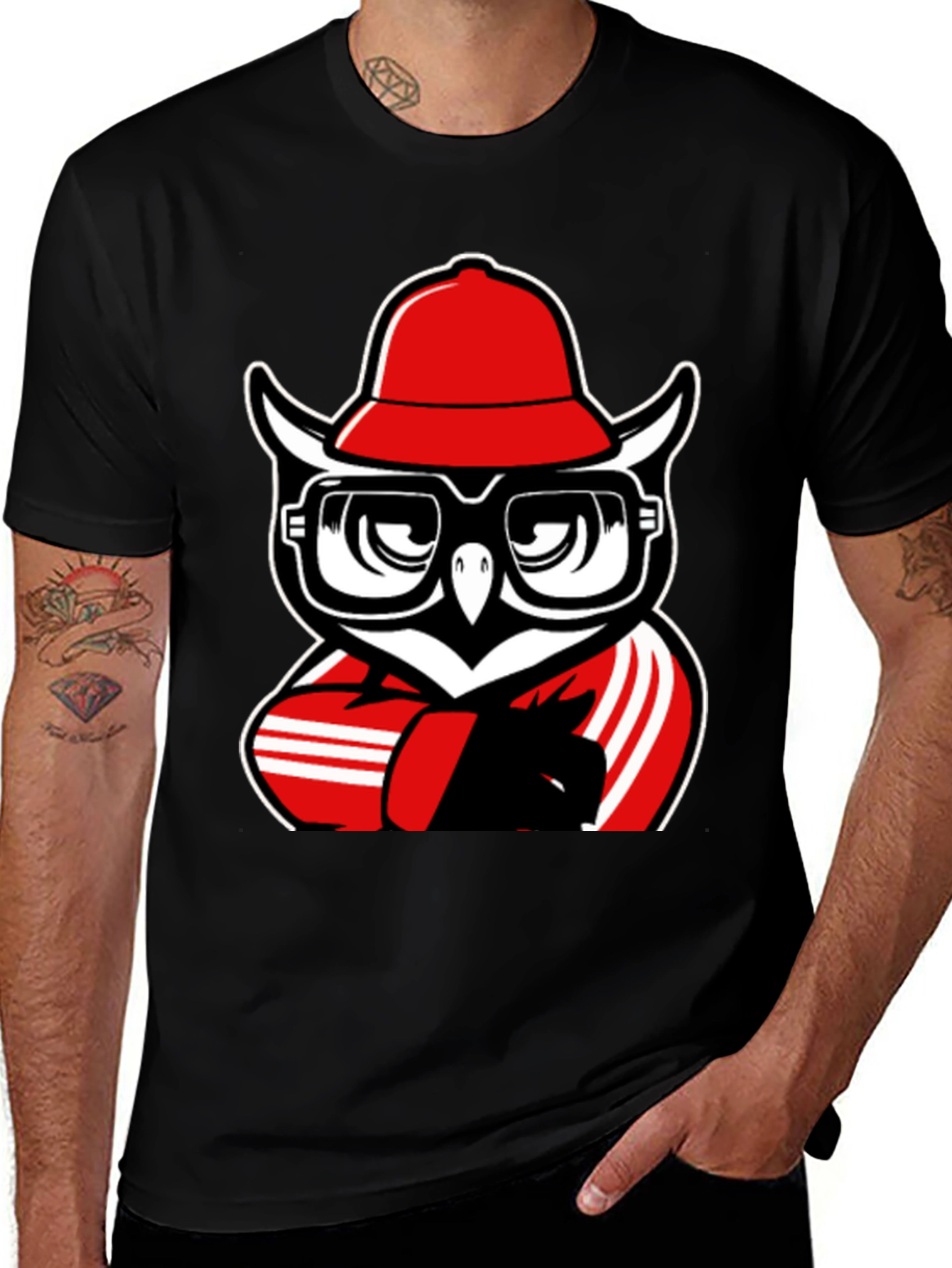 Cool Owl Graphic Tee - Black