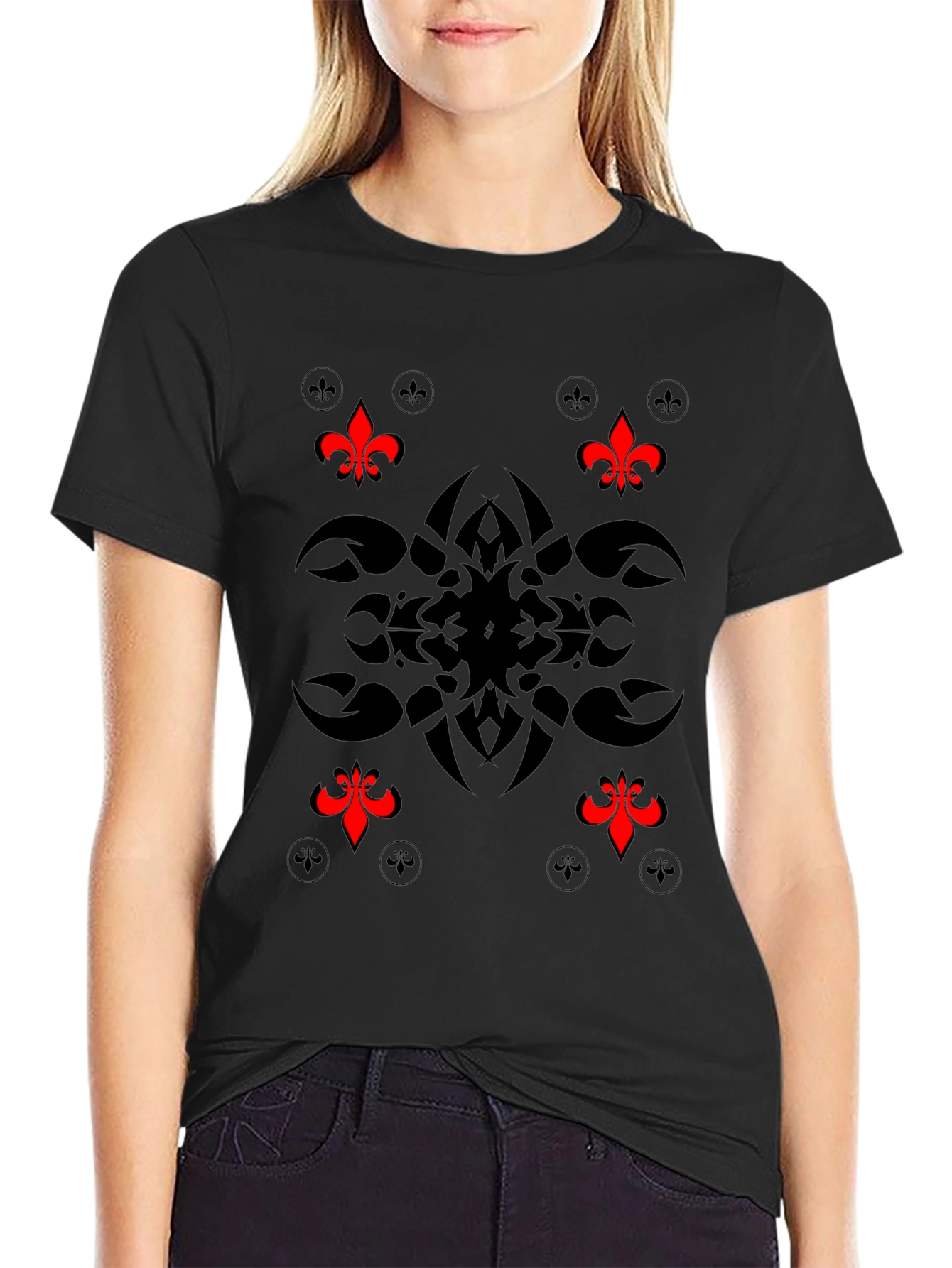 Stylish Black T-Shirt with Fleur-de-Lis Graphic