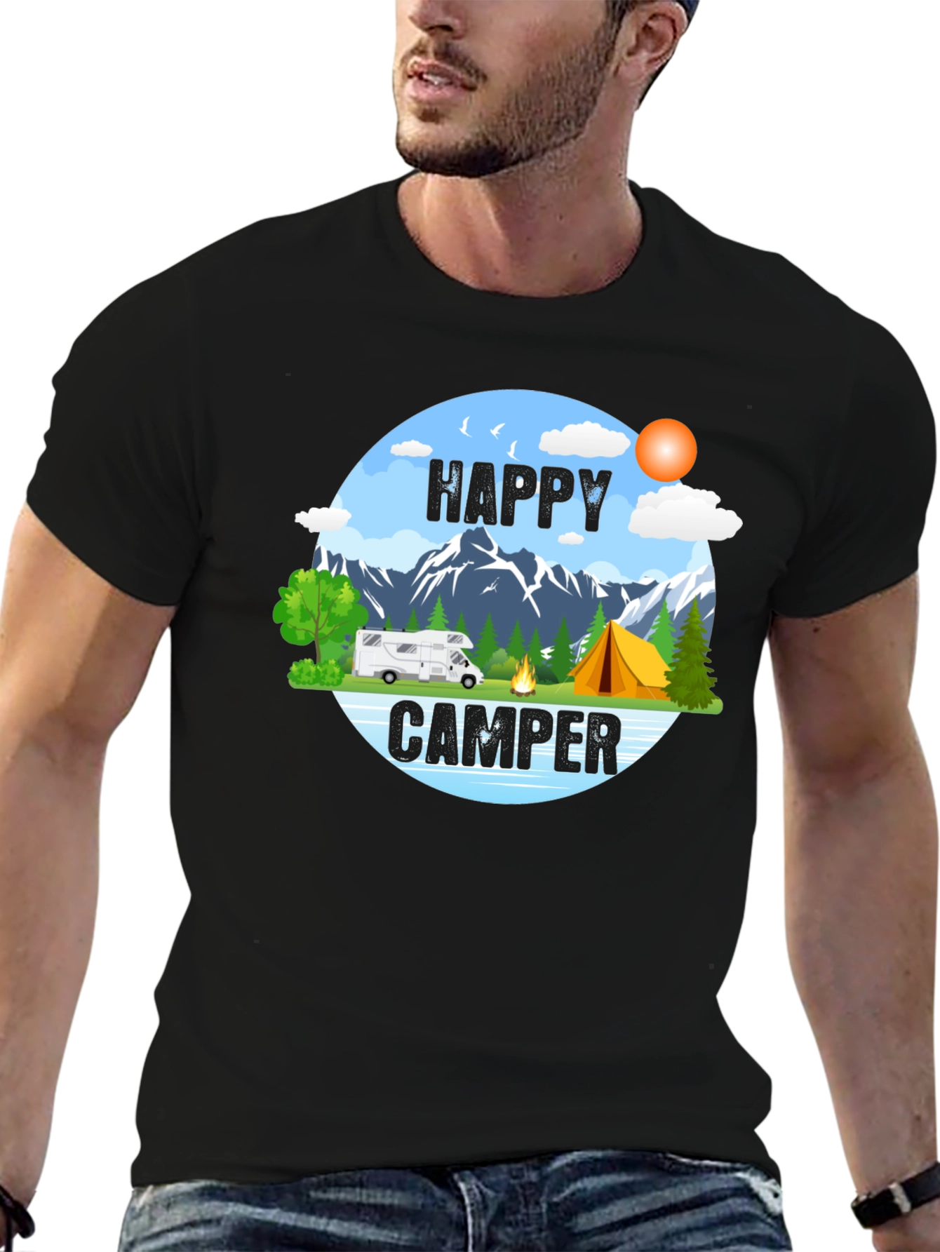 Happy Camper Graphic Tee - Outdoor Adventure Shirt