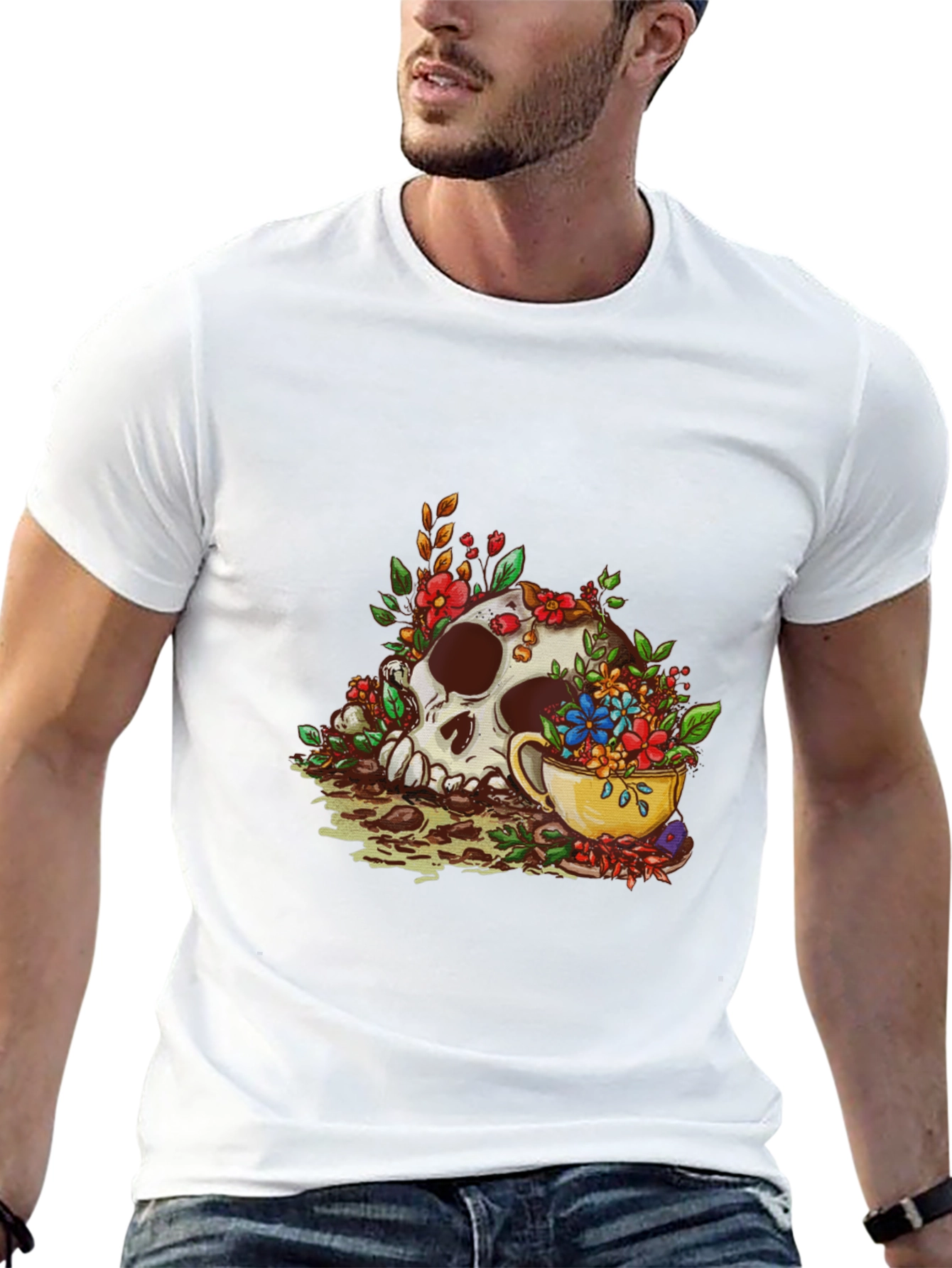 Skull and Tea Cup Graphic Print Mens Tee