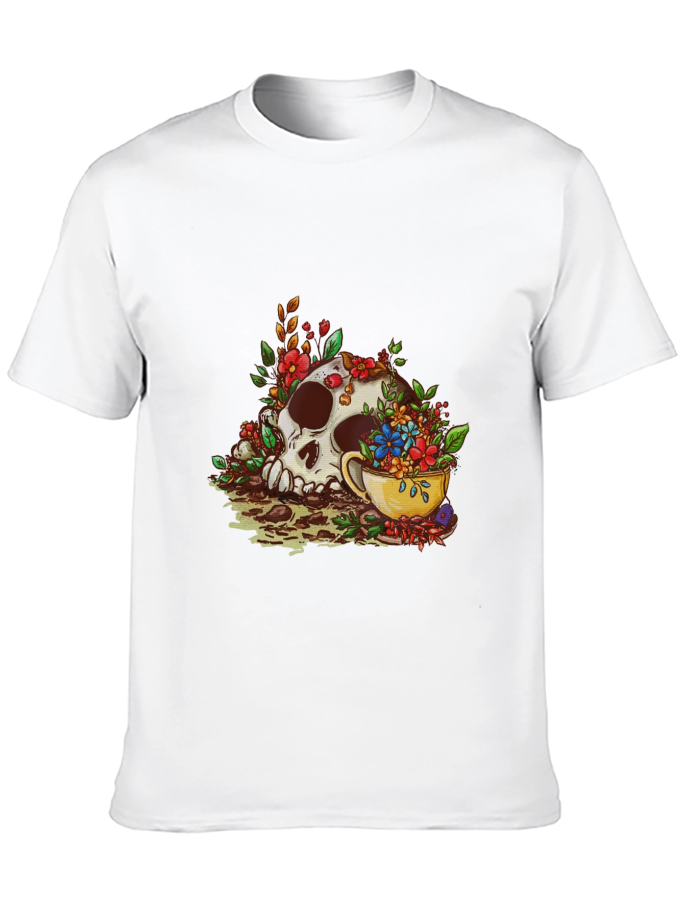 Skull and Tea Cup Graphic Print Mens Tee